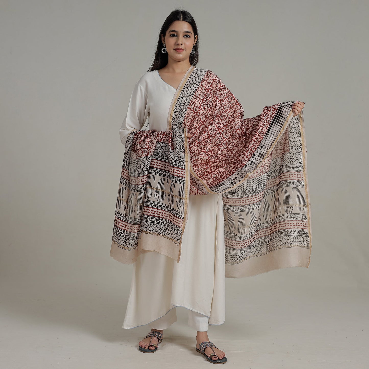 Block Printed Chanderi Silk Bagh Dupatta