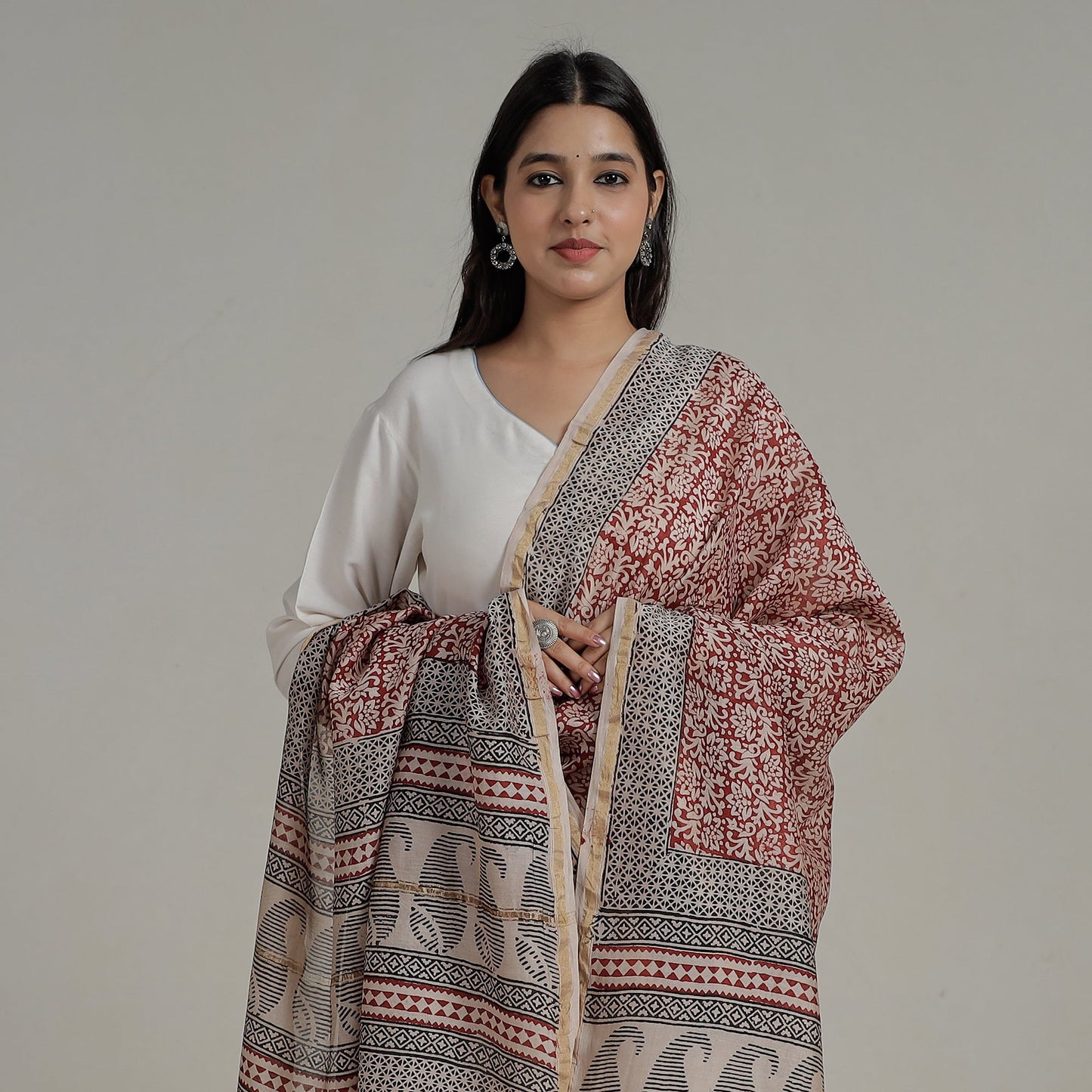 Block Printed Chanderi Silk Bagh Dupatta