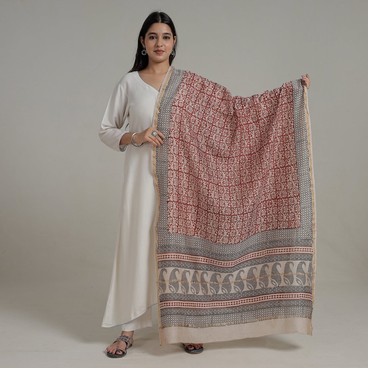 Block Printed Chanderi Silk Bagh Dupatta