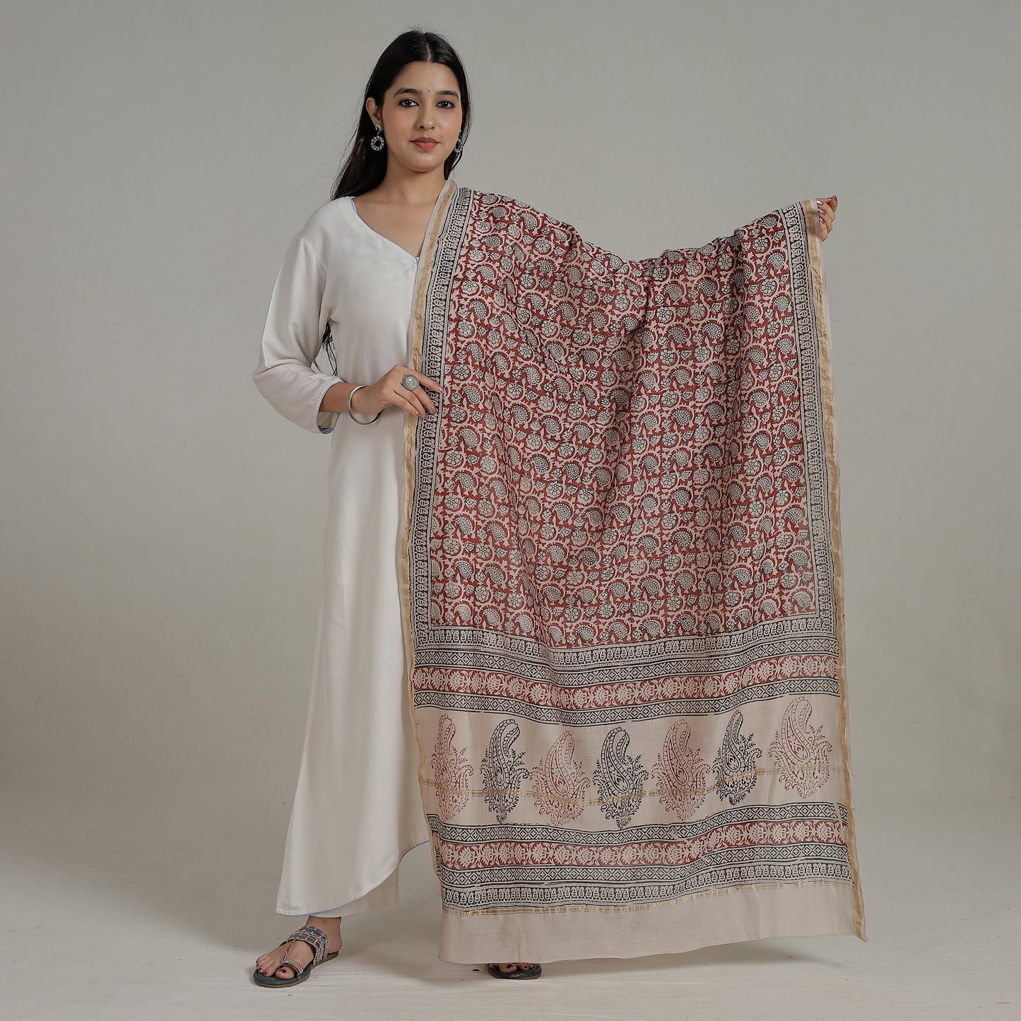 Block Printed Chanderi Silk Bagh Dupatta