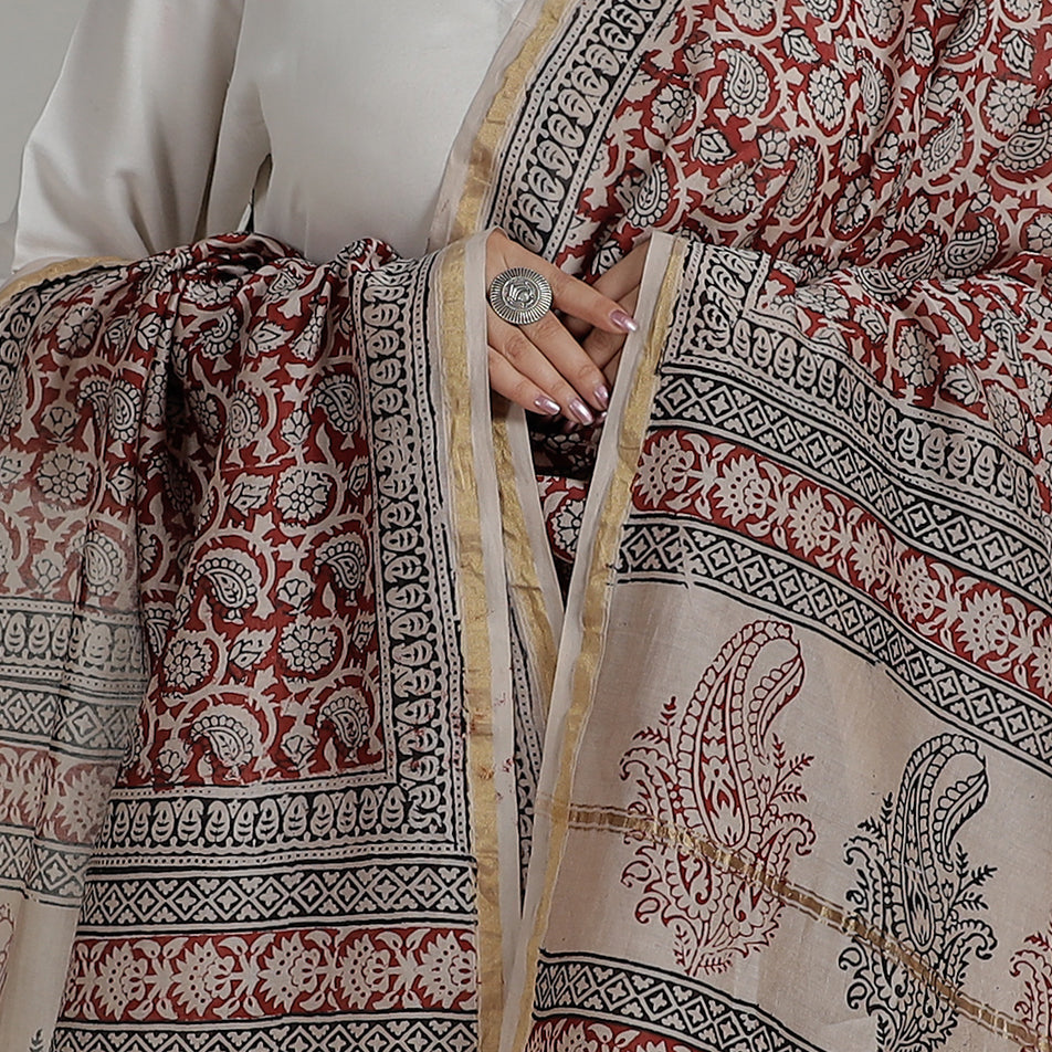 Block Printed Chanderi Silk Bagh Dupatta