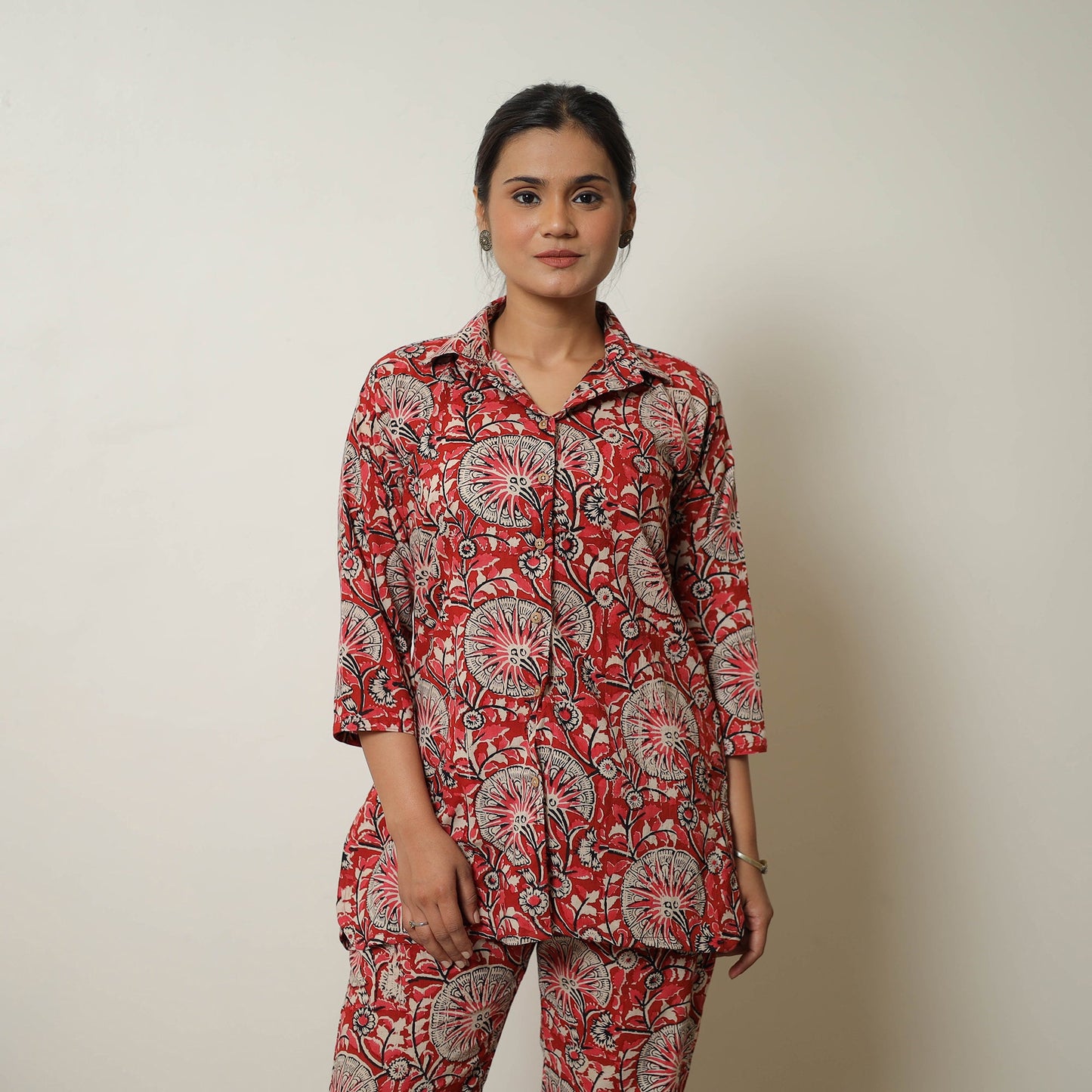 Buy Red Block Print Cotton Bagru Co-Ord Set