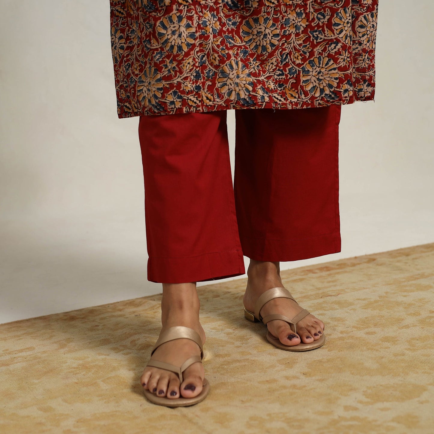 Red - printed cotton kalamkari kurta set 20 - handcrafted