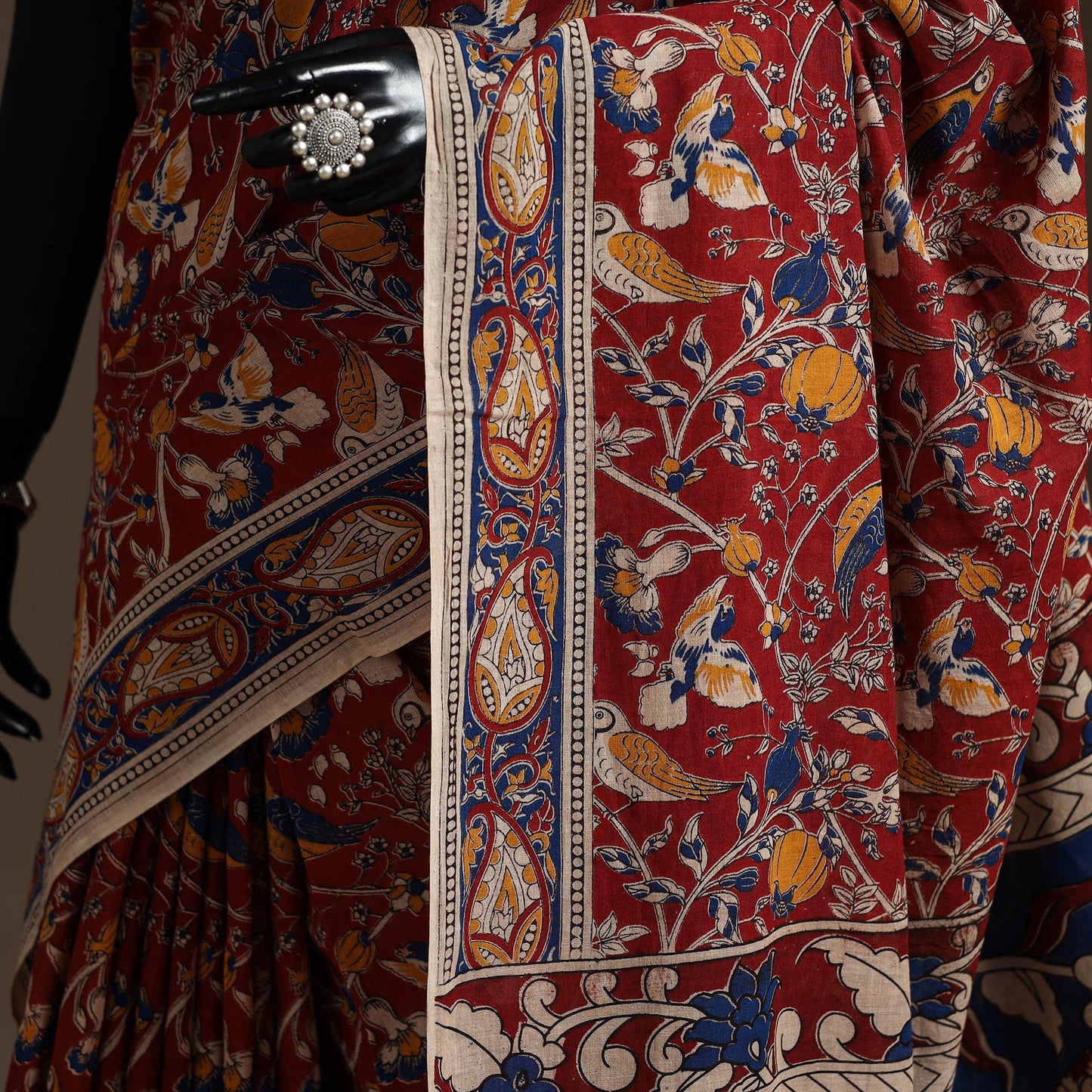 Printed cotton kalamkari saree 16 - handcrafted