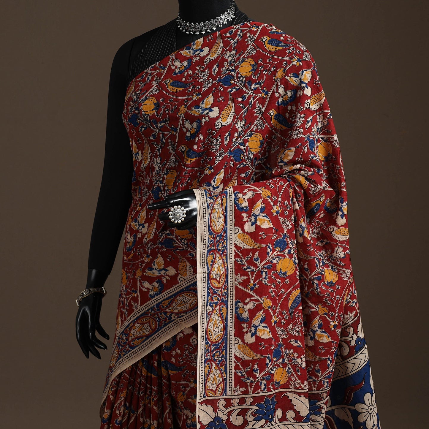 Printed cotton kalamkari saree 16 - handcrafted