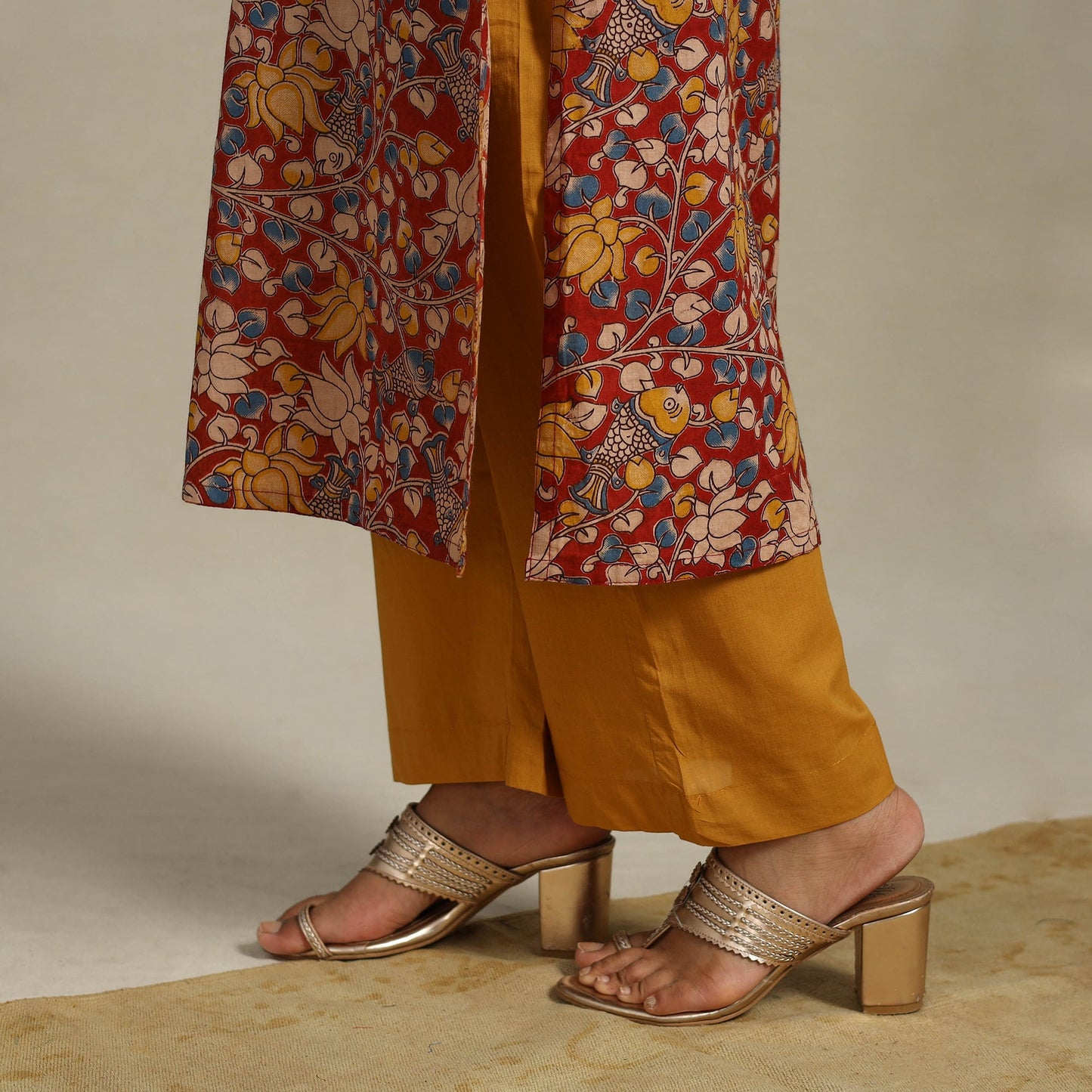 Red Printed Cotton Straight Kalamkari Kurta