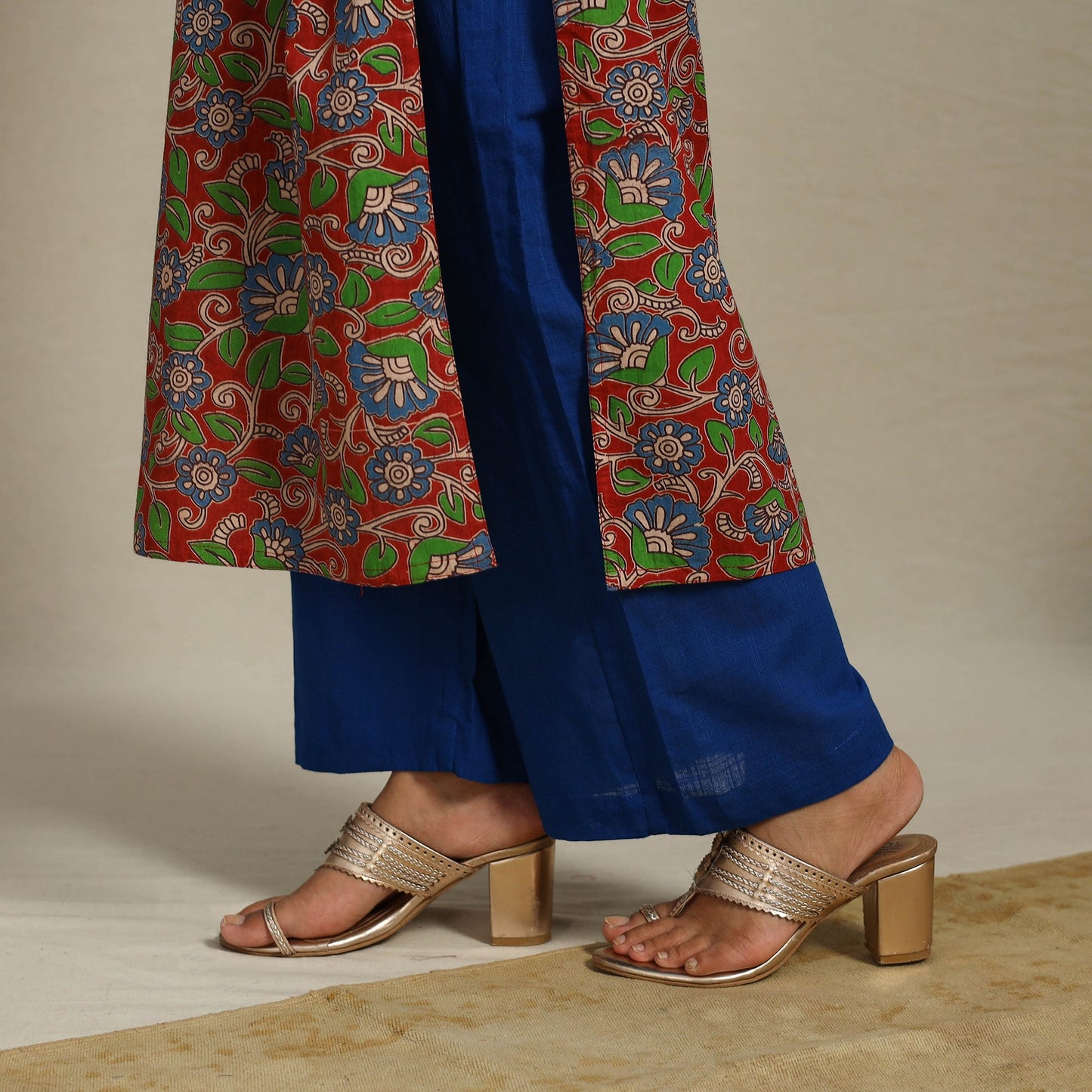 Red Printed Cotton Straight Kalamkari Kurta