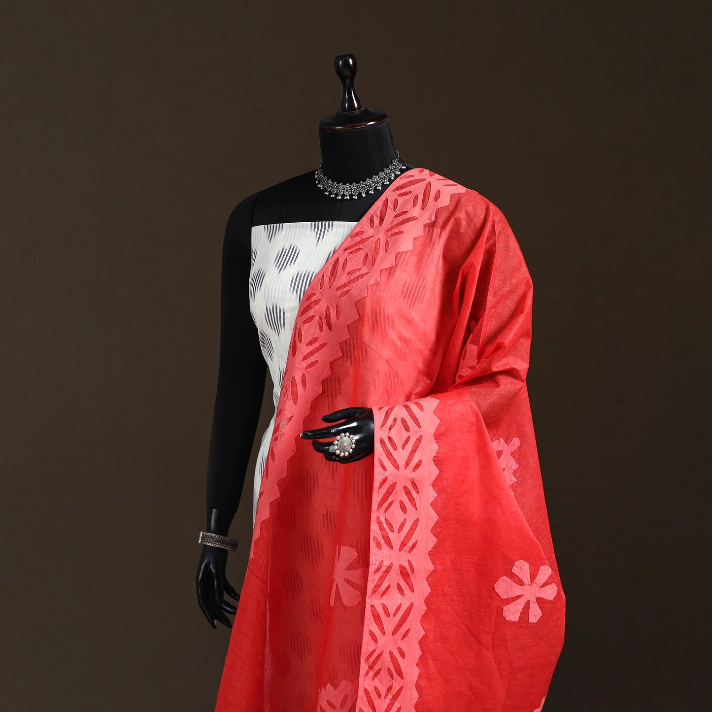 Pure cotton barmer cutwork applique dupatta 03 - handcrafted