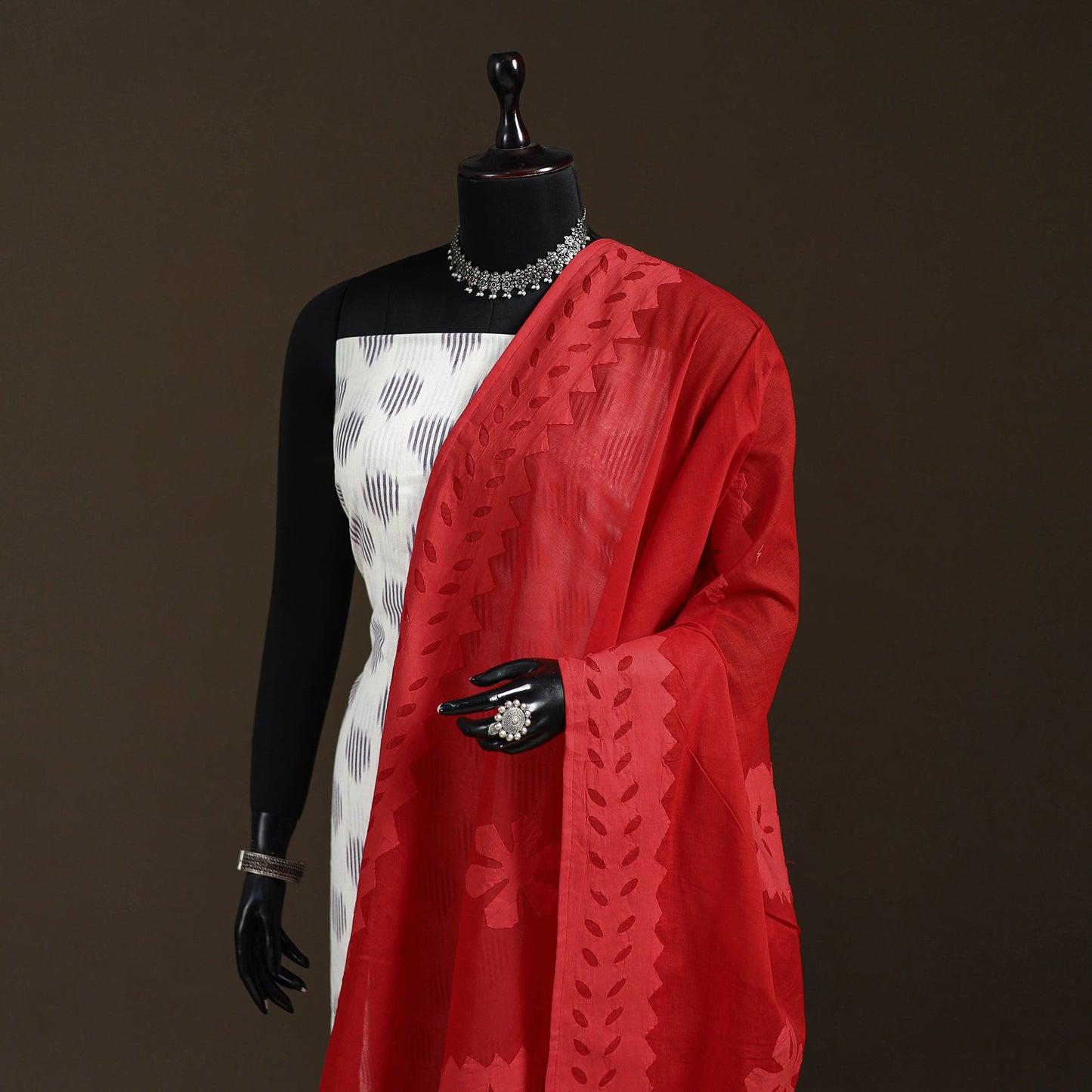 Pure cotton barmer cutwork applique dupatta 13 - handcrafted