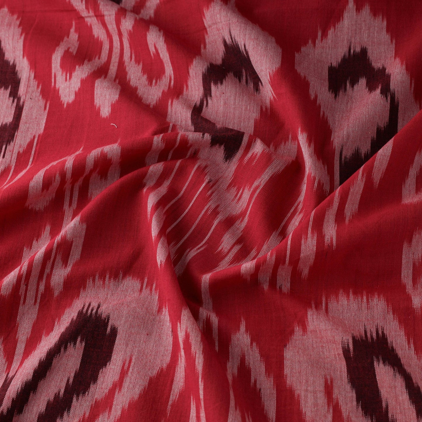 Red Pure Cotton Central Asian Pochampally Ikat Fabric