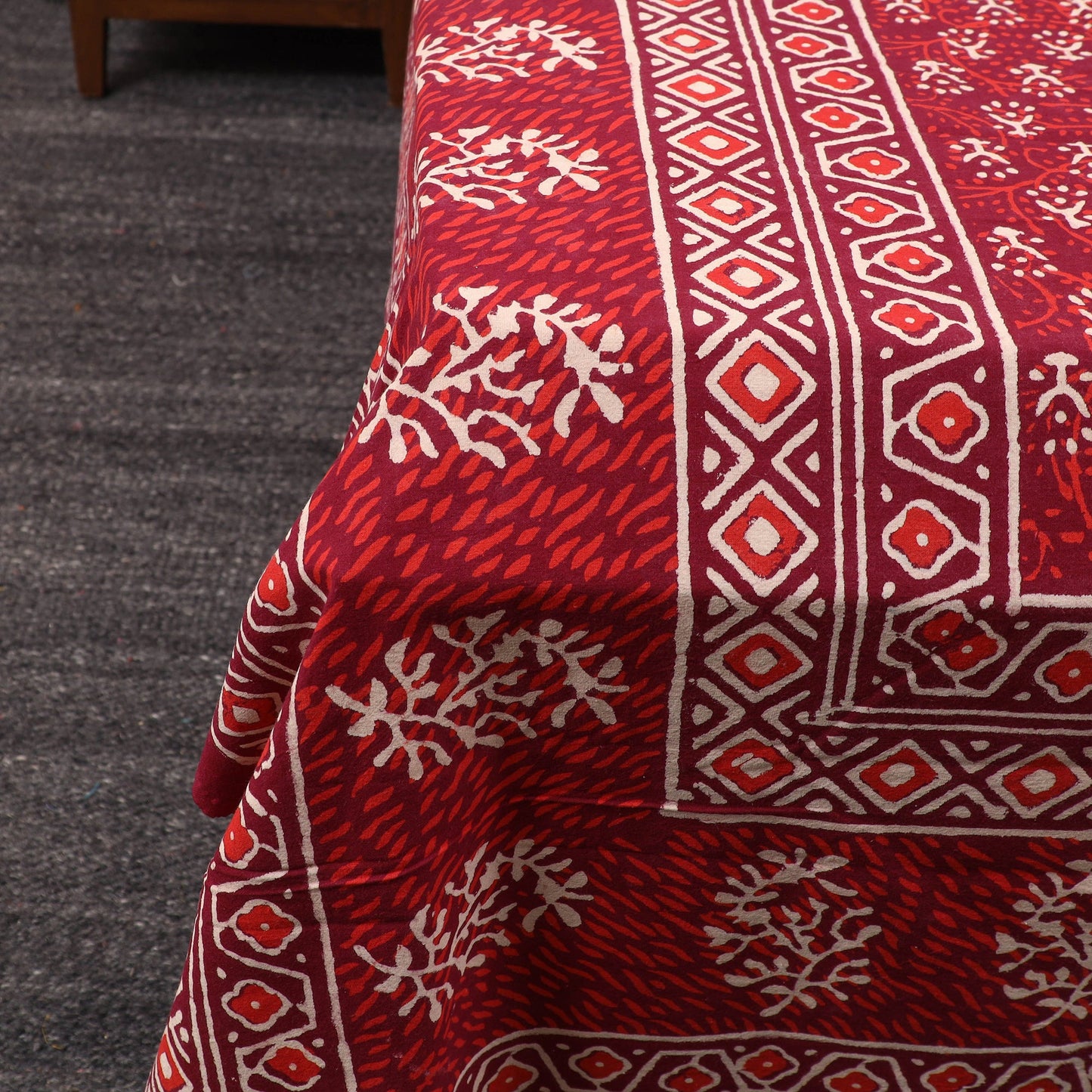 Red Pure Cotton Double Bagru Print Bed Cover Set