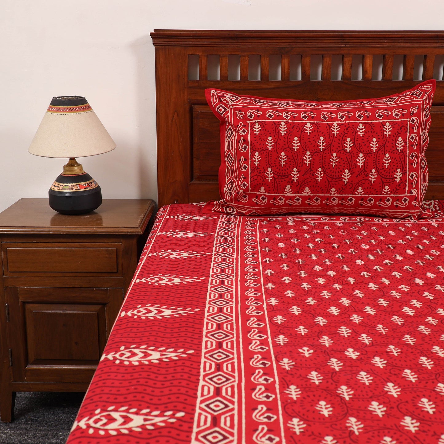 Red - pure cotton double bagru bed cover set 18