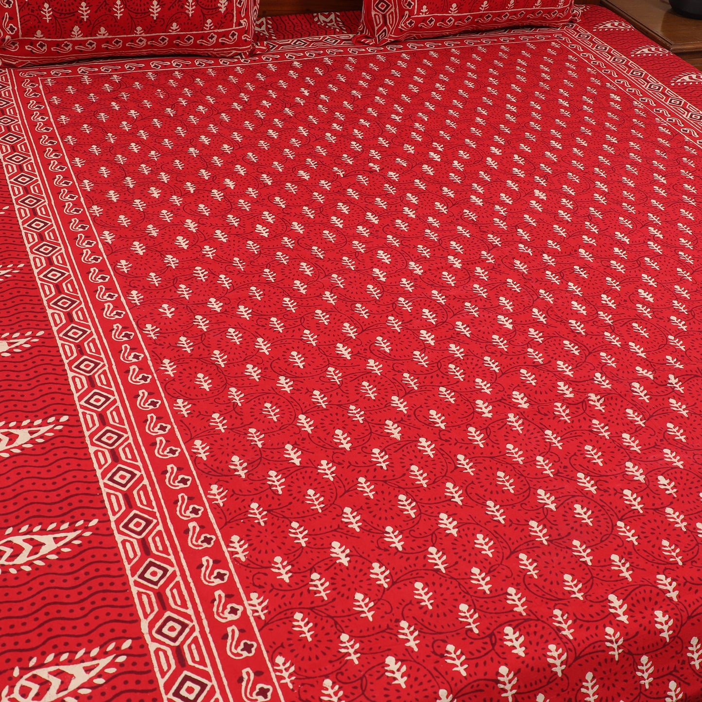 Red - pure cotton double bagru bed cover set 18