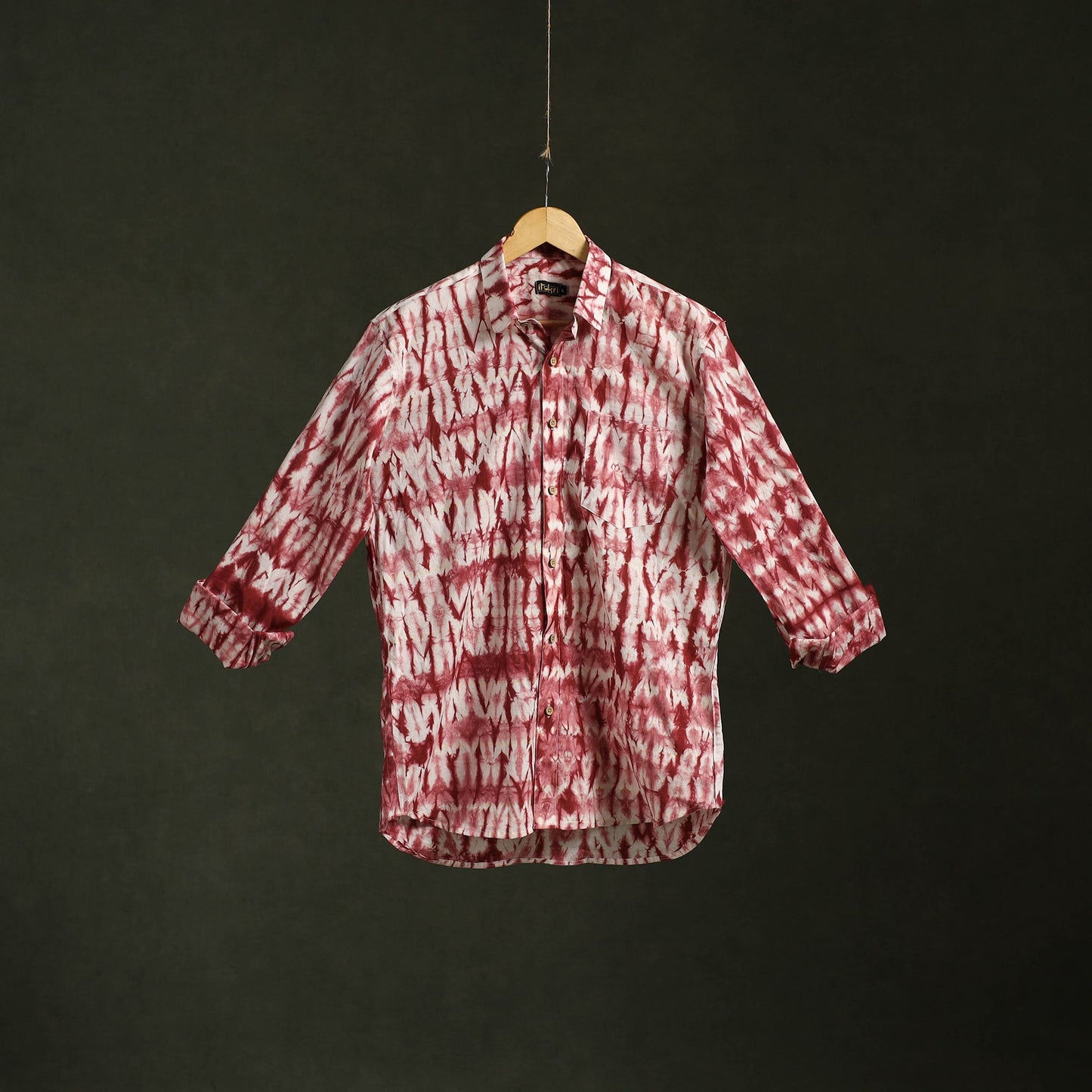 Red - pure cotton full sleeve tie-dye men shibori shirt 06