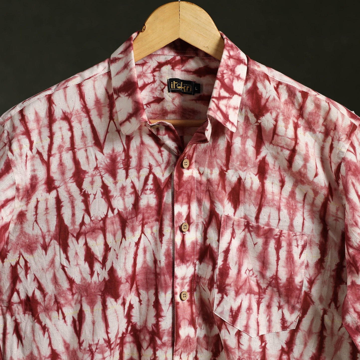 Red - pure cotton full sleeve tie-dye men shibori shirt 06