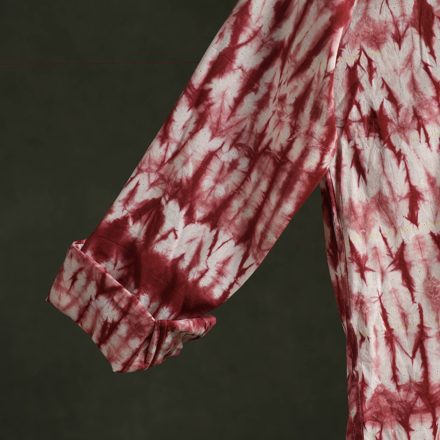 Red - pure cotton full sleeve tie-dye men shibori shirt 06