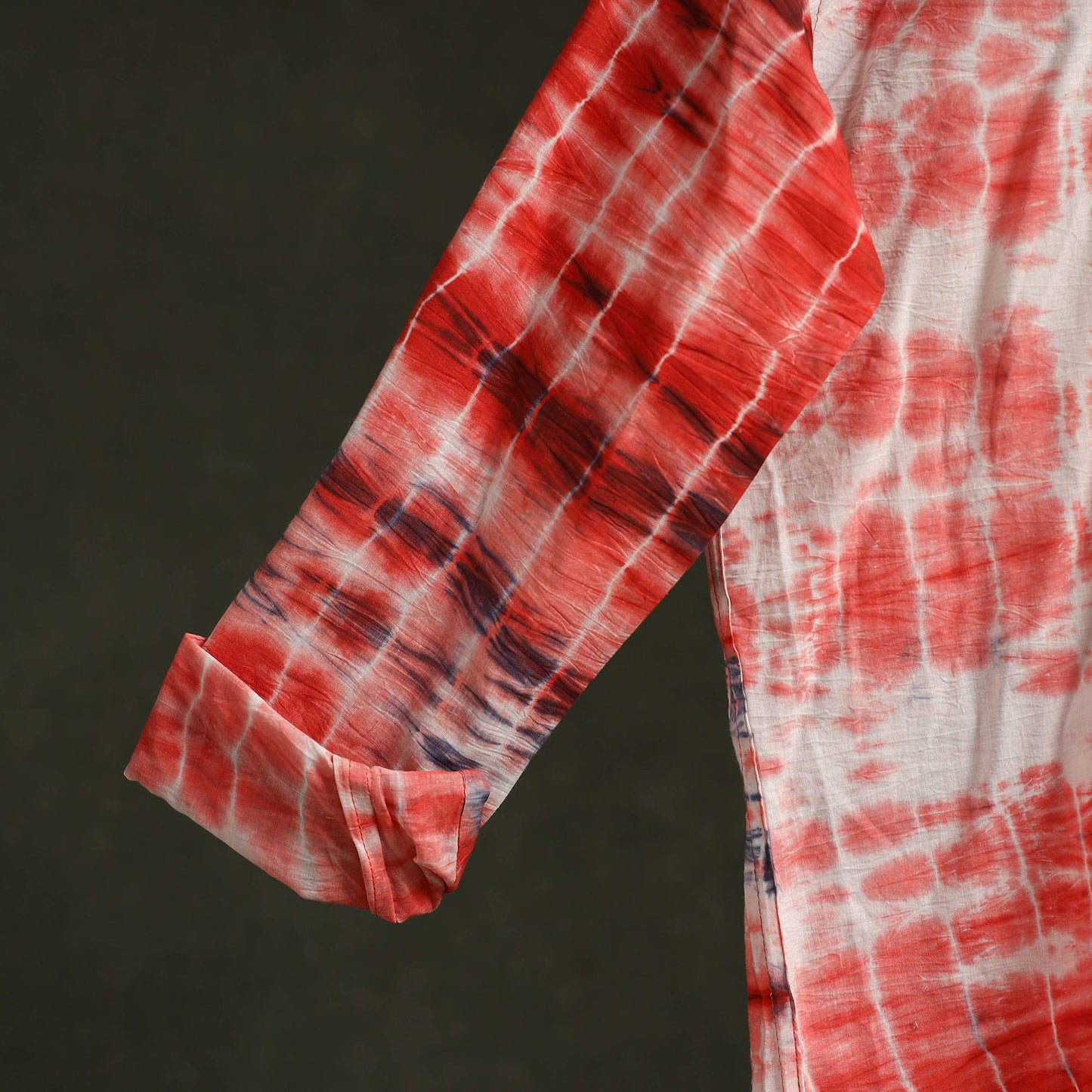 Red - pure cotton full sleeve tie-dye men shibori shirt 25