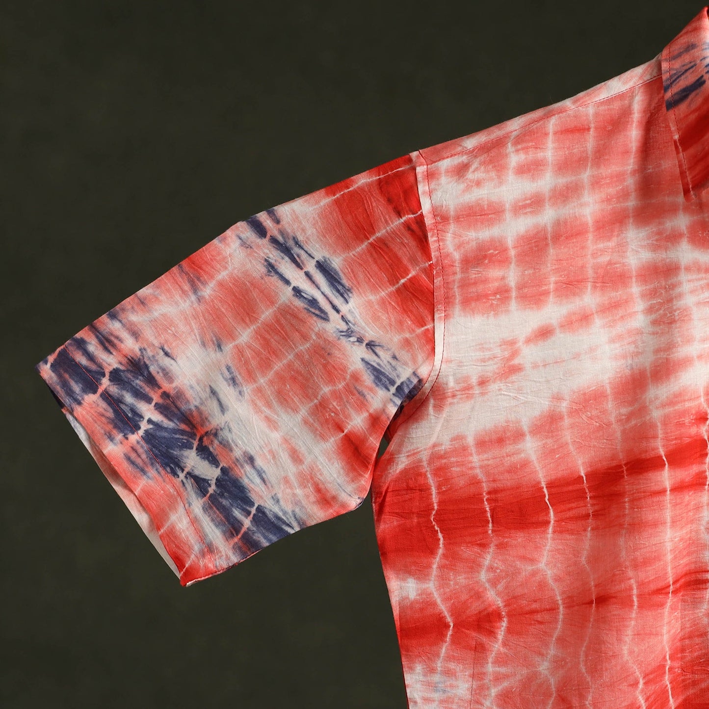 Red - pure cotton half sleeve tie-dye men shibori shirt 38