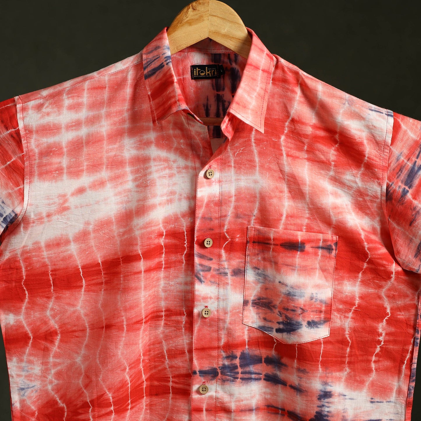 Red - pure cotton half sleeve tie-dye men shibori shirt 38