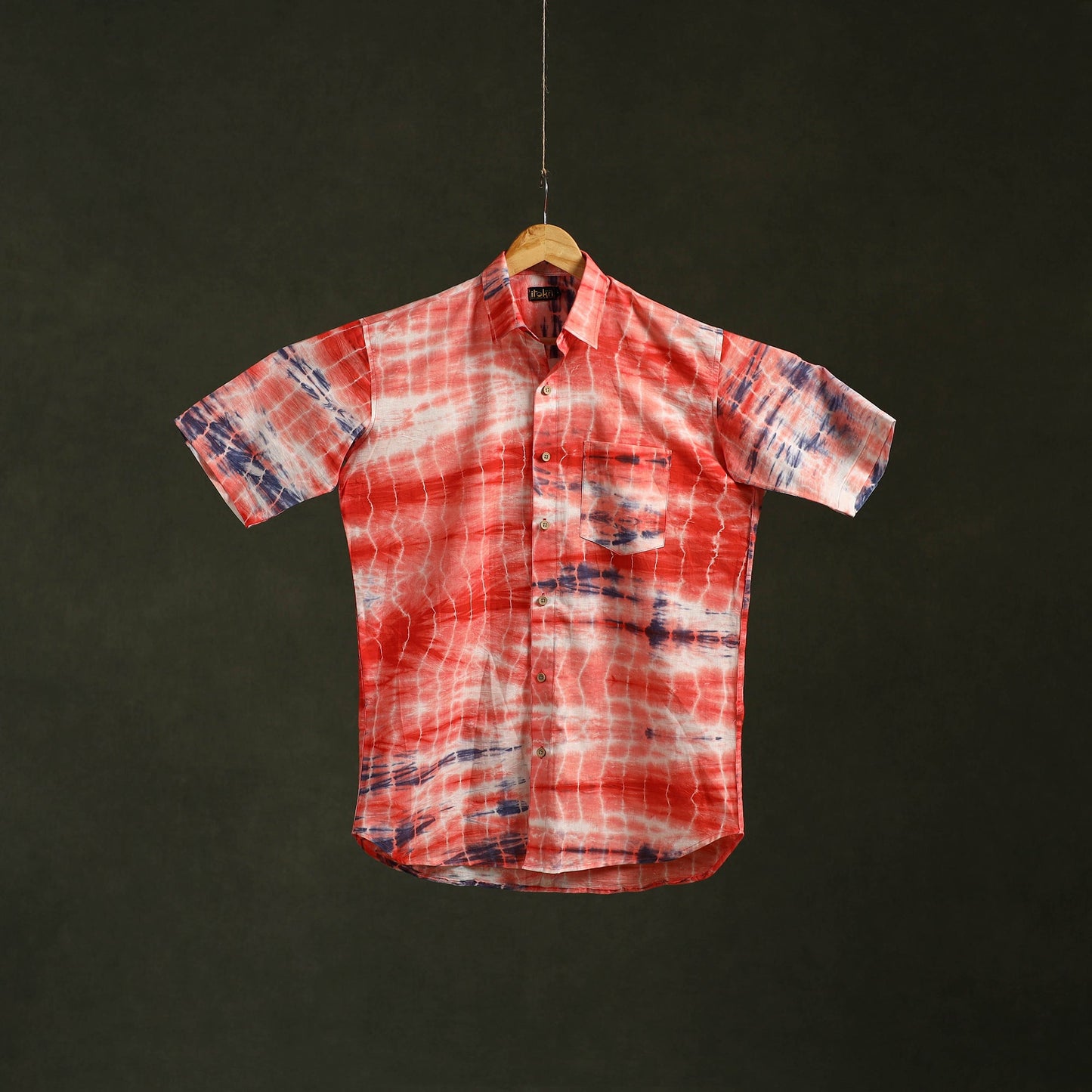 Red - pure cotton half sleeve tie-dye men shibori shirt 38