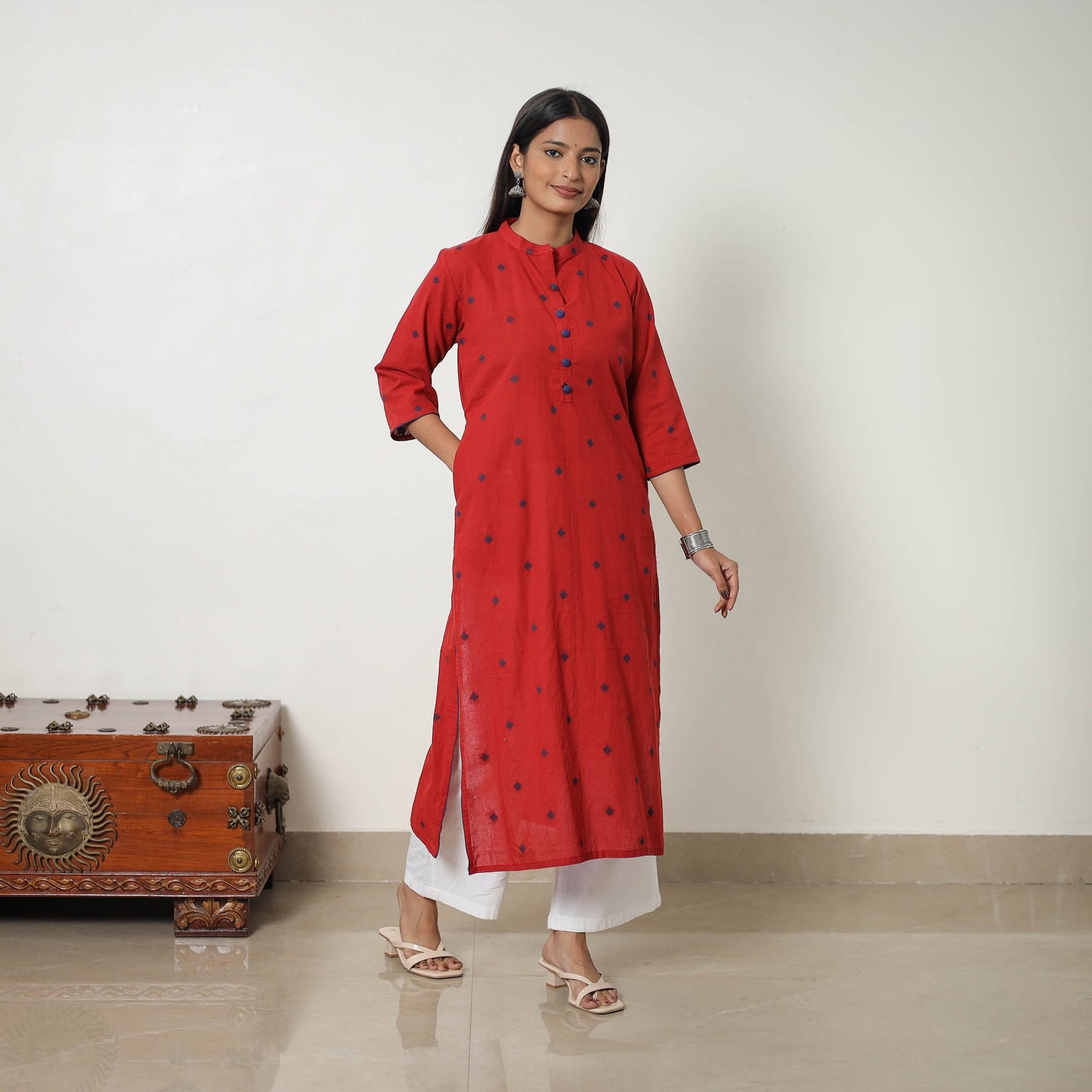 Pure Cotton A-Line Jacquard Kurta for Women
