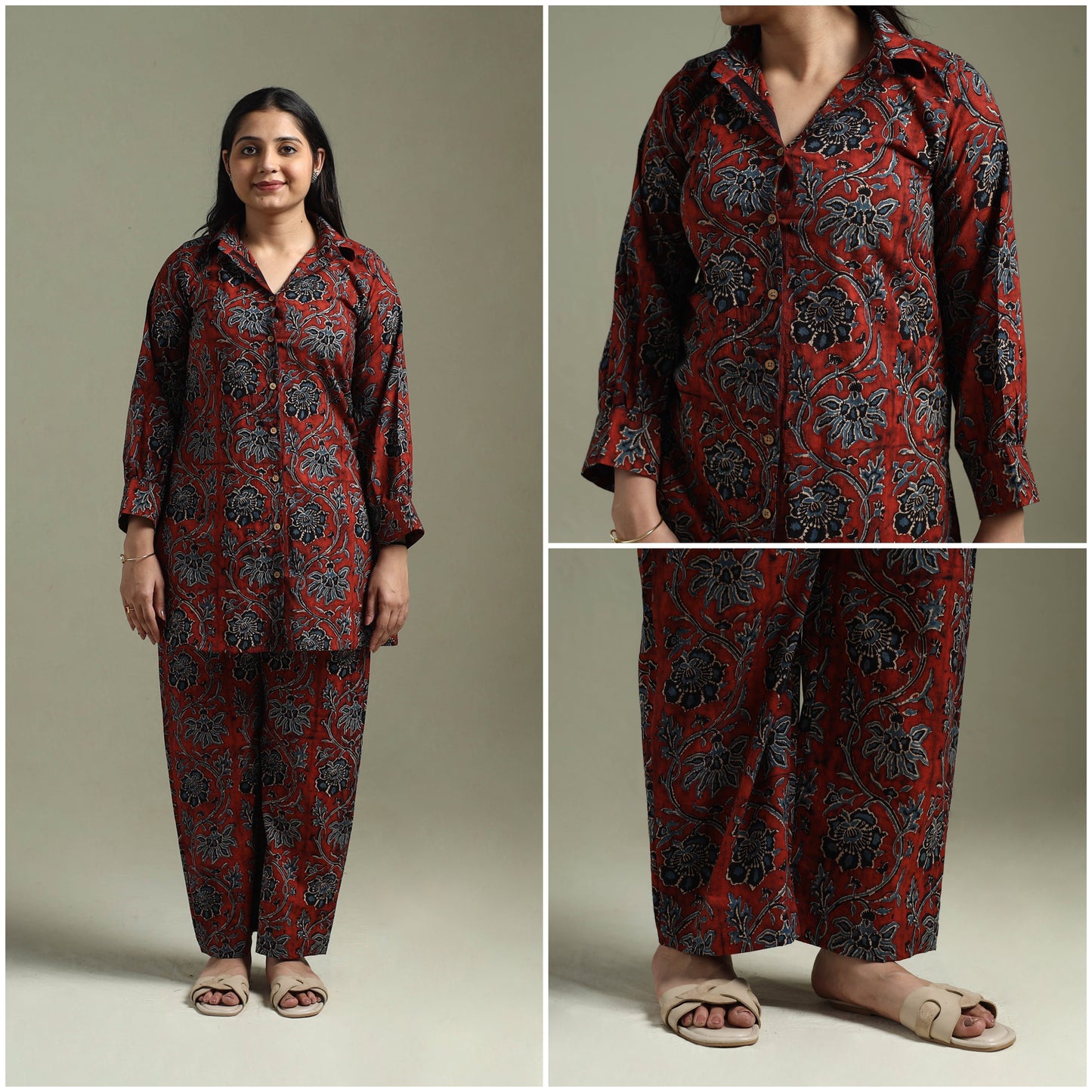 Pure cotton natural dyed ajrakh hand block print night suit