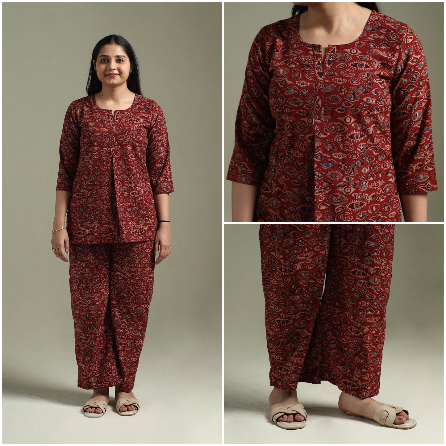Pure cotton natural dyed ajrakh hand block print night suit