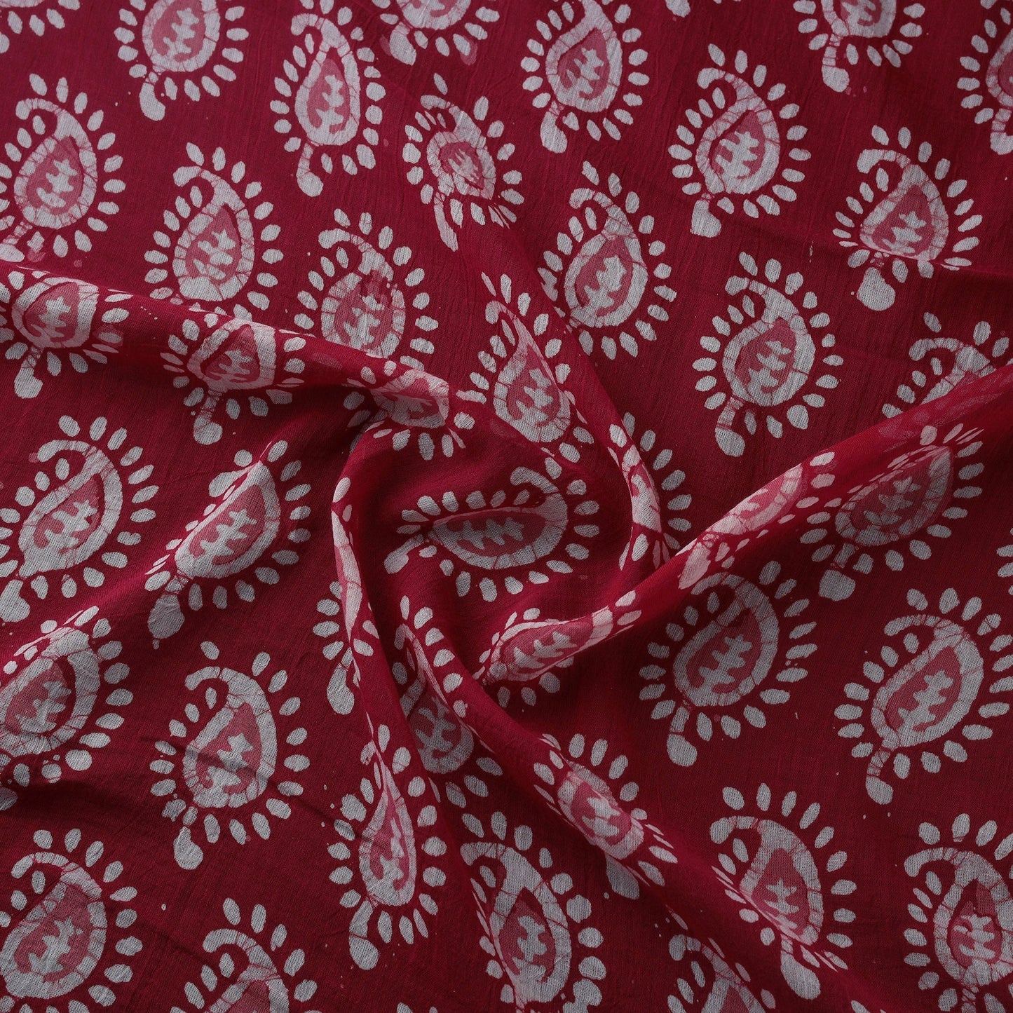 Red - Pure Mul Cotton Kutch Hand Block Batik Print Fabric 08