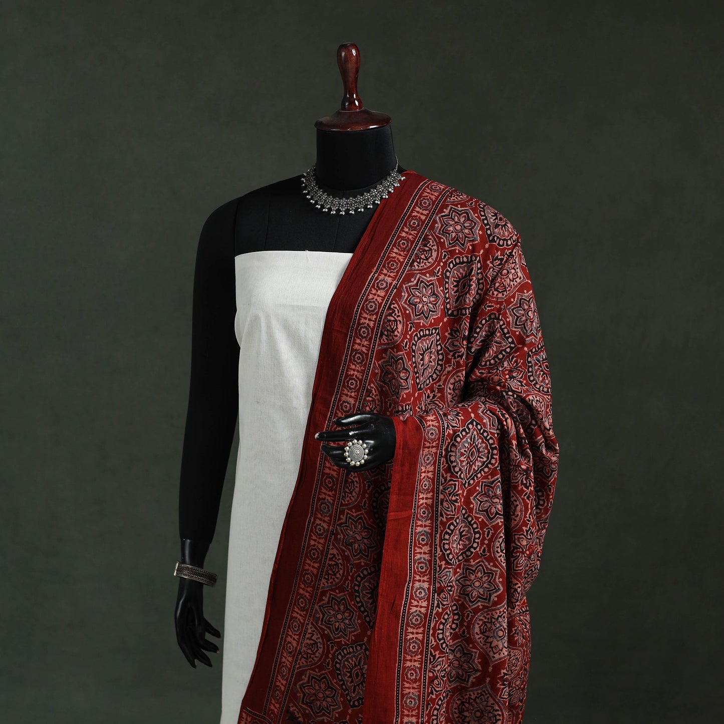 Red - pure mul cotton kutch hand block print natural dyed