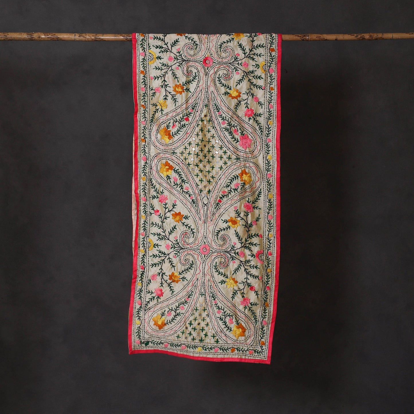 Red - ranihati chanderi silk hand embroidered stole 11