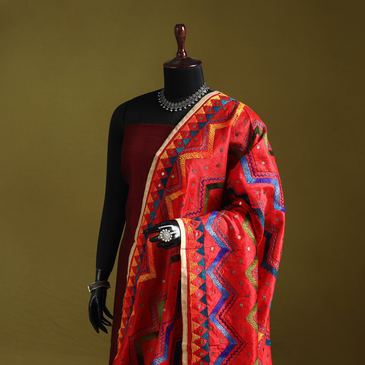 Ranihati chanderi silk zig zag hand embroidery dupatta 22