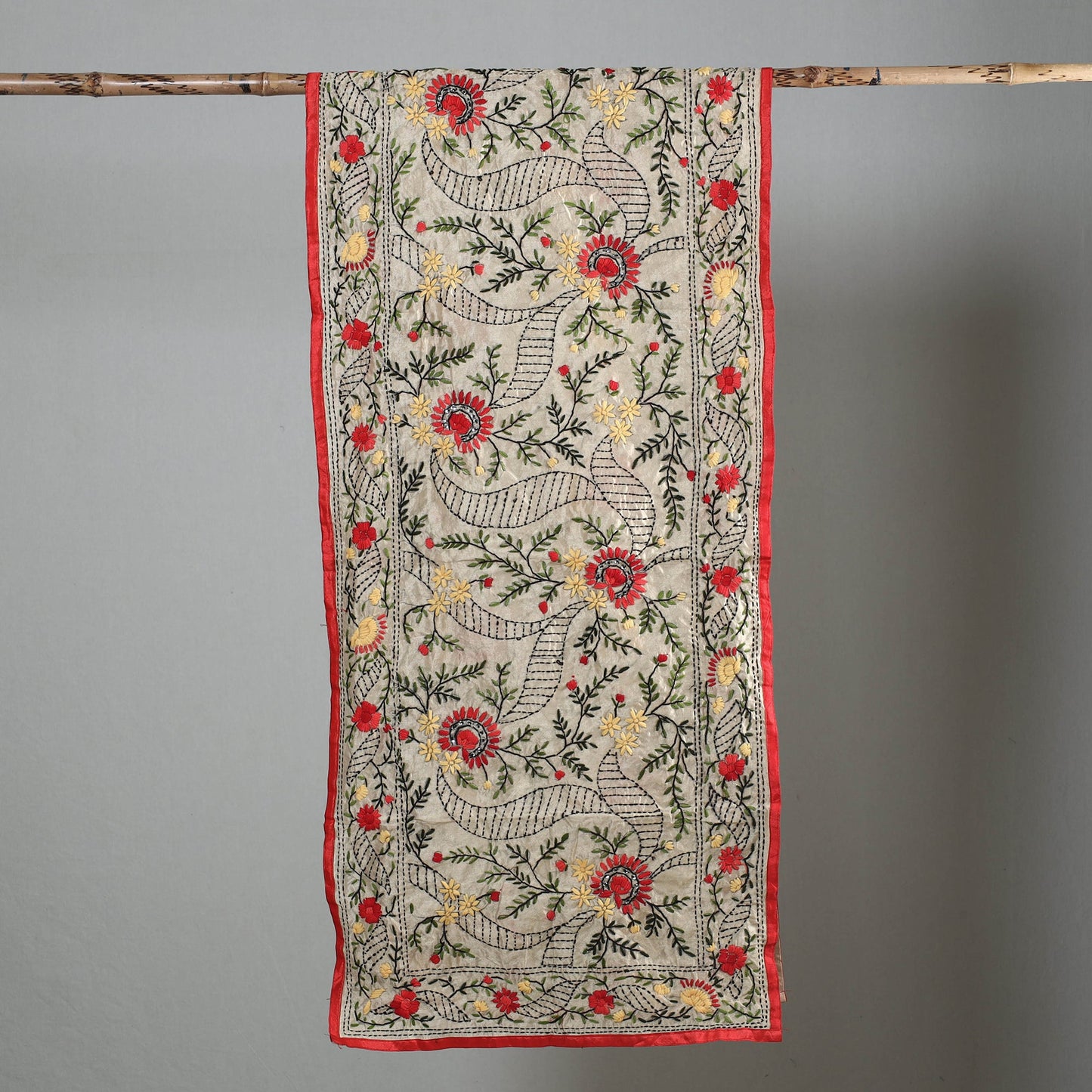 Red Ranihati Chapa Work Embroidery Chanderi Silk Stole