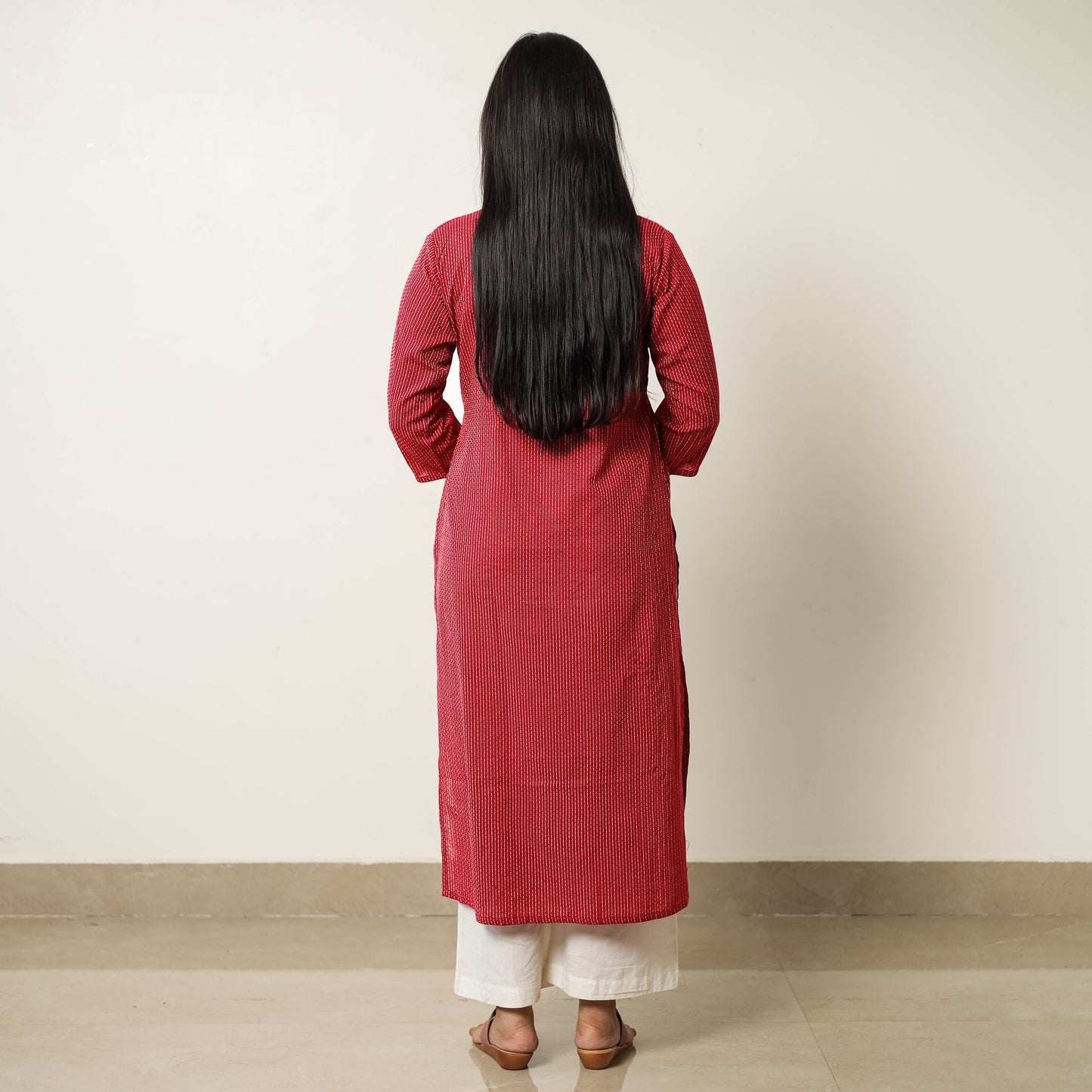 Running Stitch Cotton Long Kurta 26