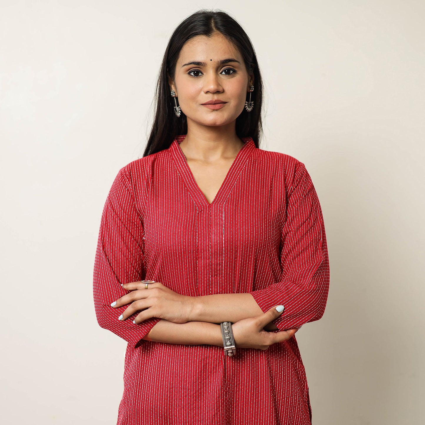 Running Stitch Cotton Long Kurta 26