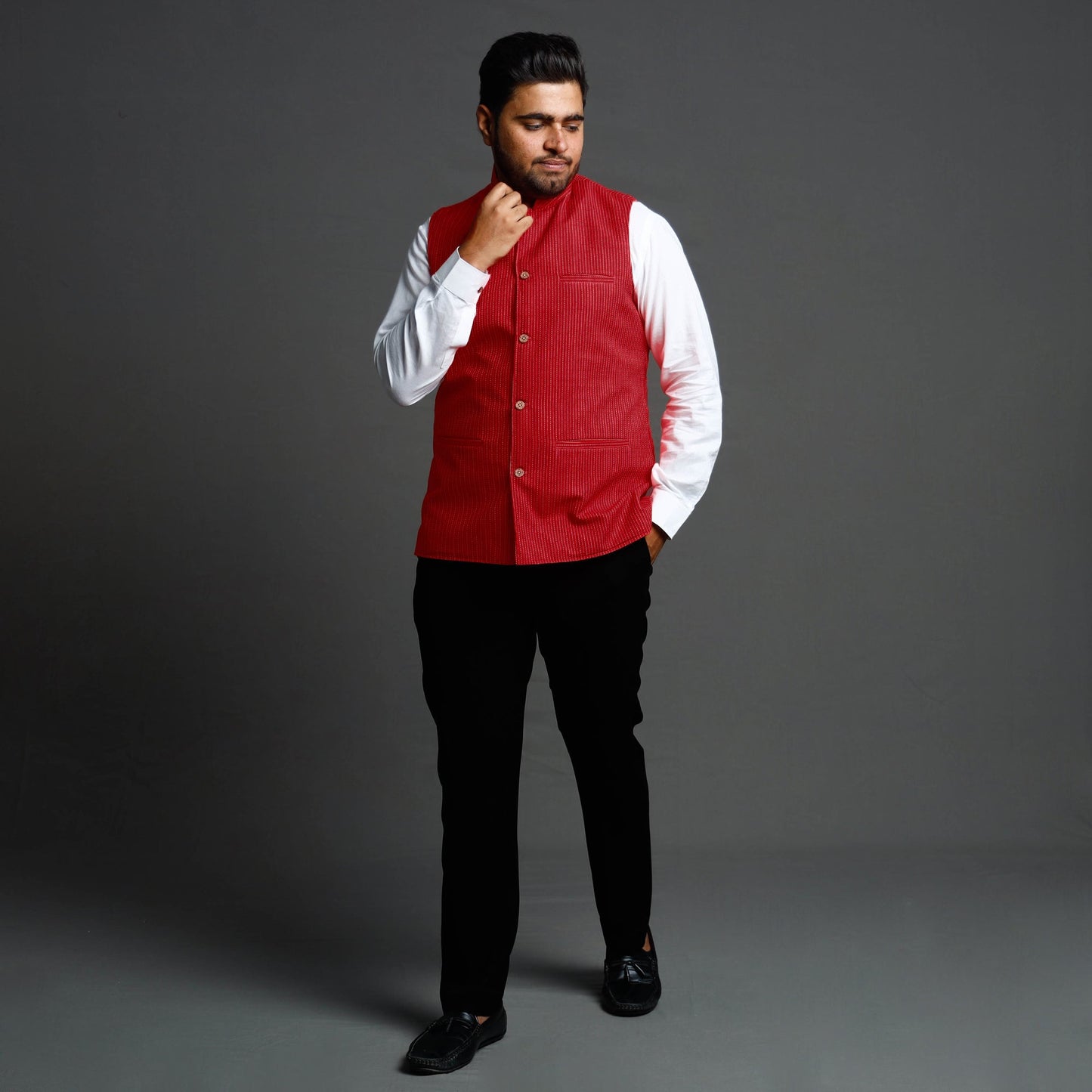 Buy Running Stitch Cotton Nehru Jacket Online at iTokri.com