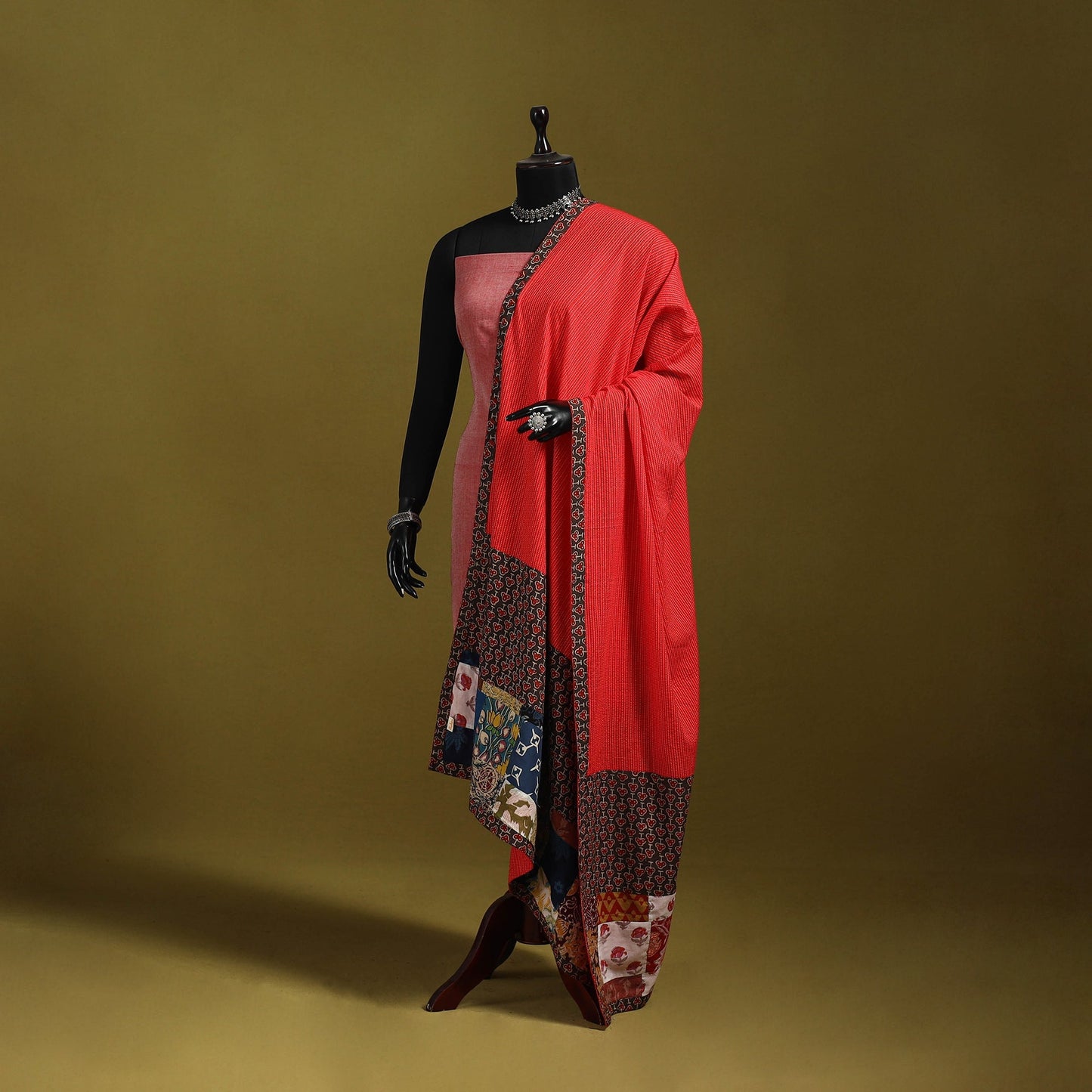 Running stitch with patchwork cotton dupatta 08
