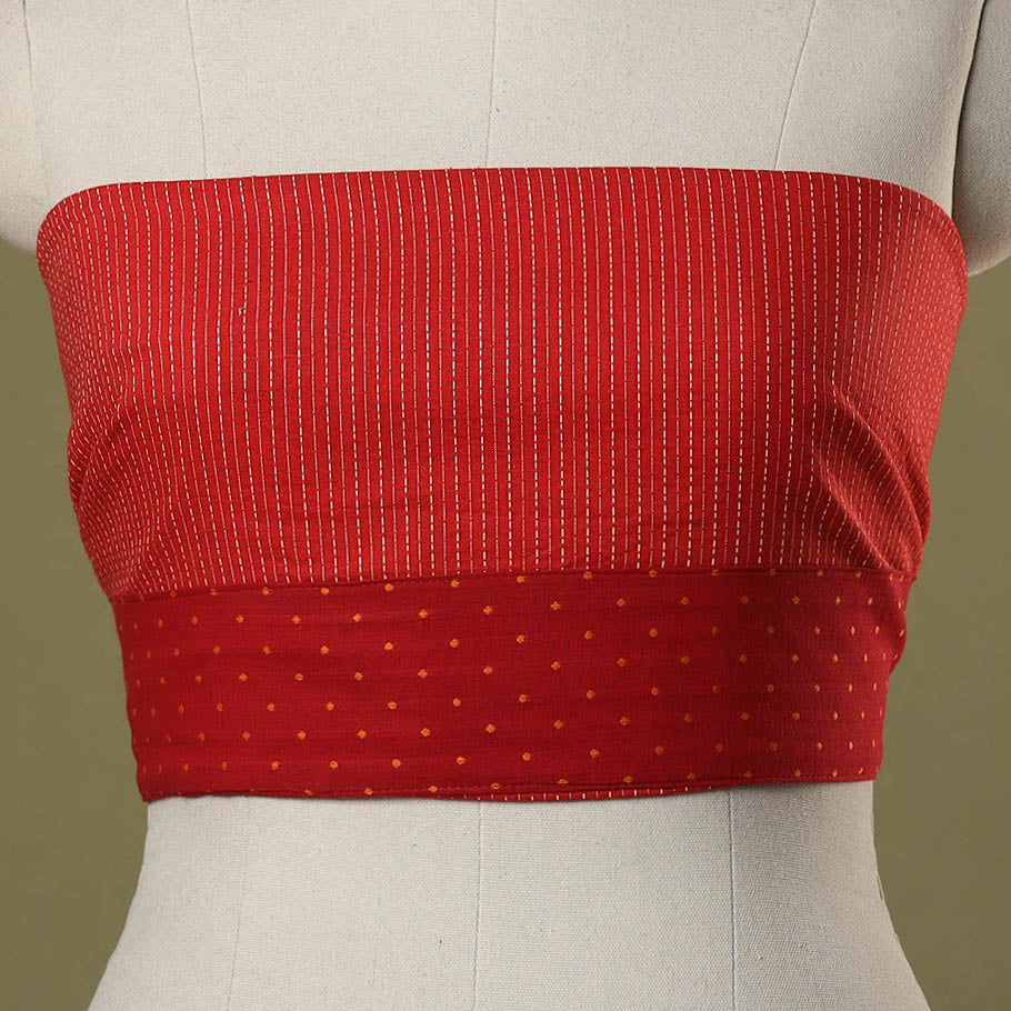 Red - running stitch plain cotton blouse piece 15