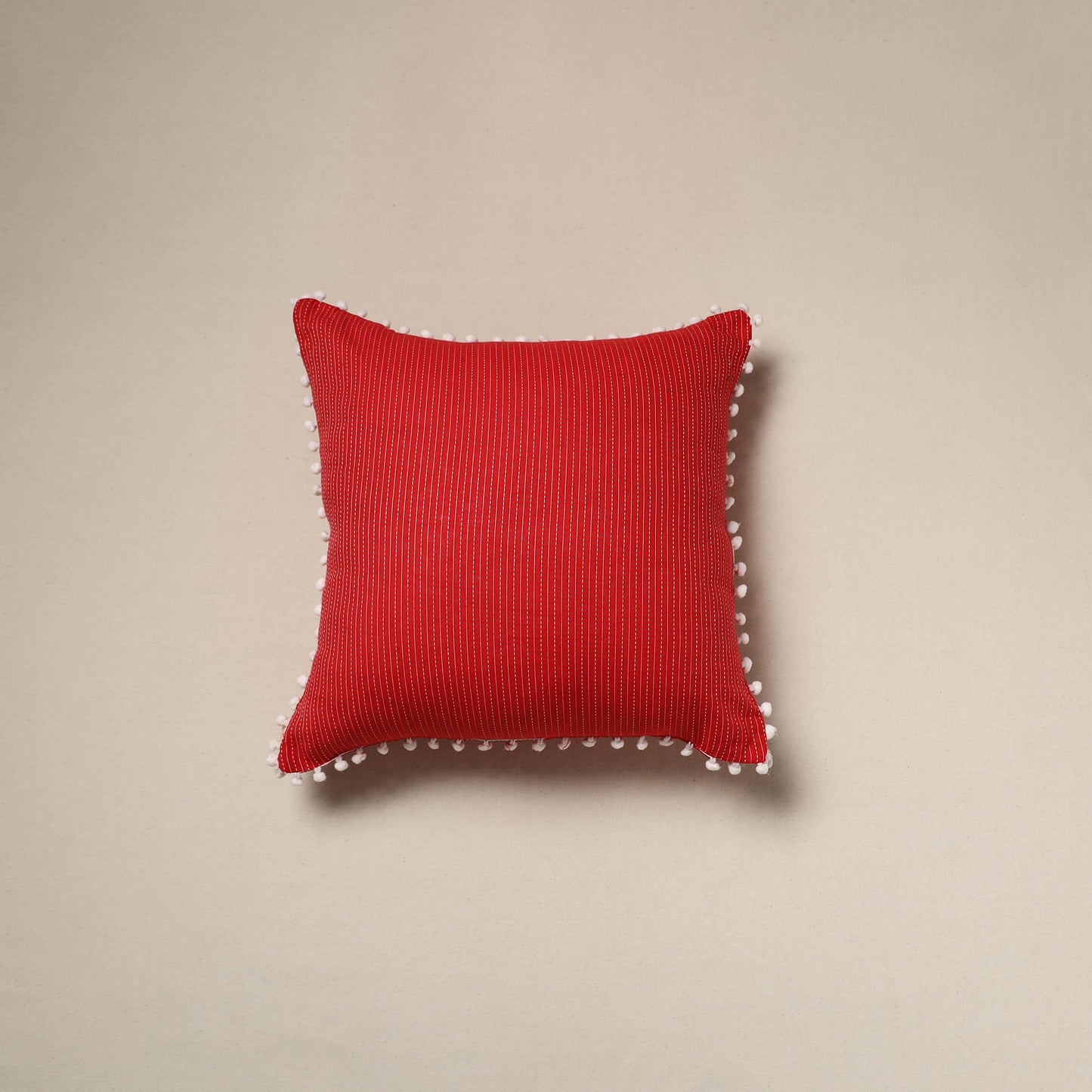 Running stitch plain cotton cushion cover 13 - handcrafted