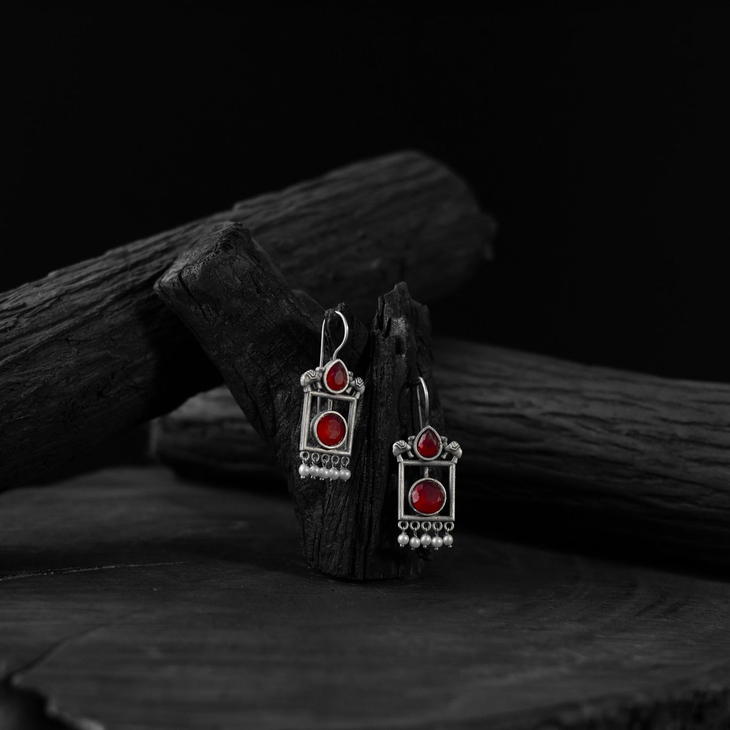 Red - saanjh bela camel oxidised earrings - handcrafted