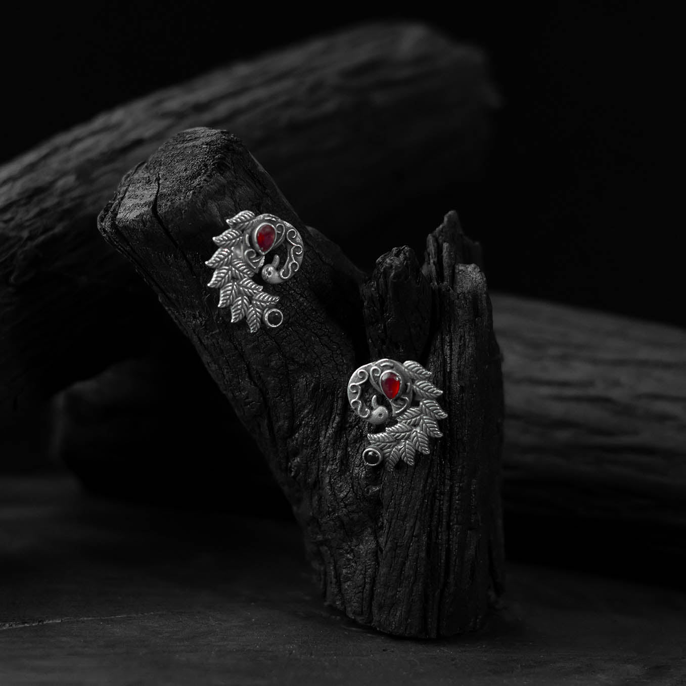 Red - saanjh bela mayuri oxidised earrings - handcrafted