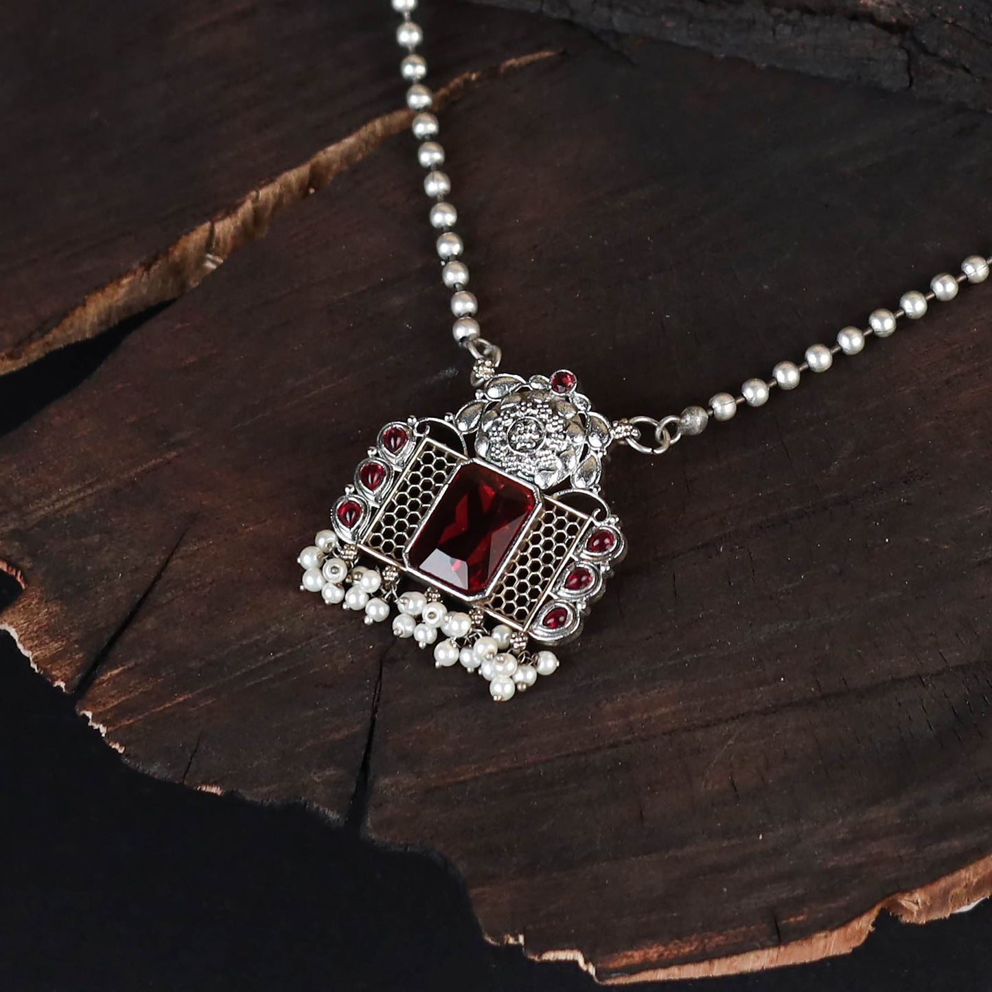 Red - saanjh saaj classic german silver necklace set 41