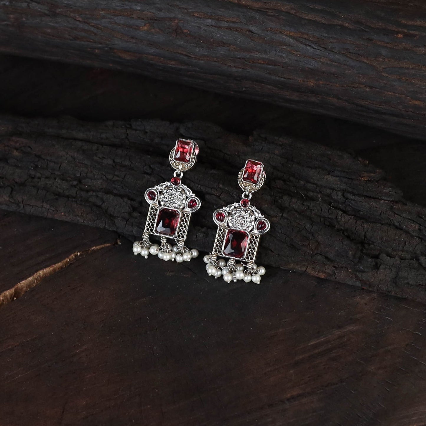 Red - saanjh saaj classic german silver necklace set 41