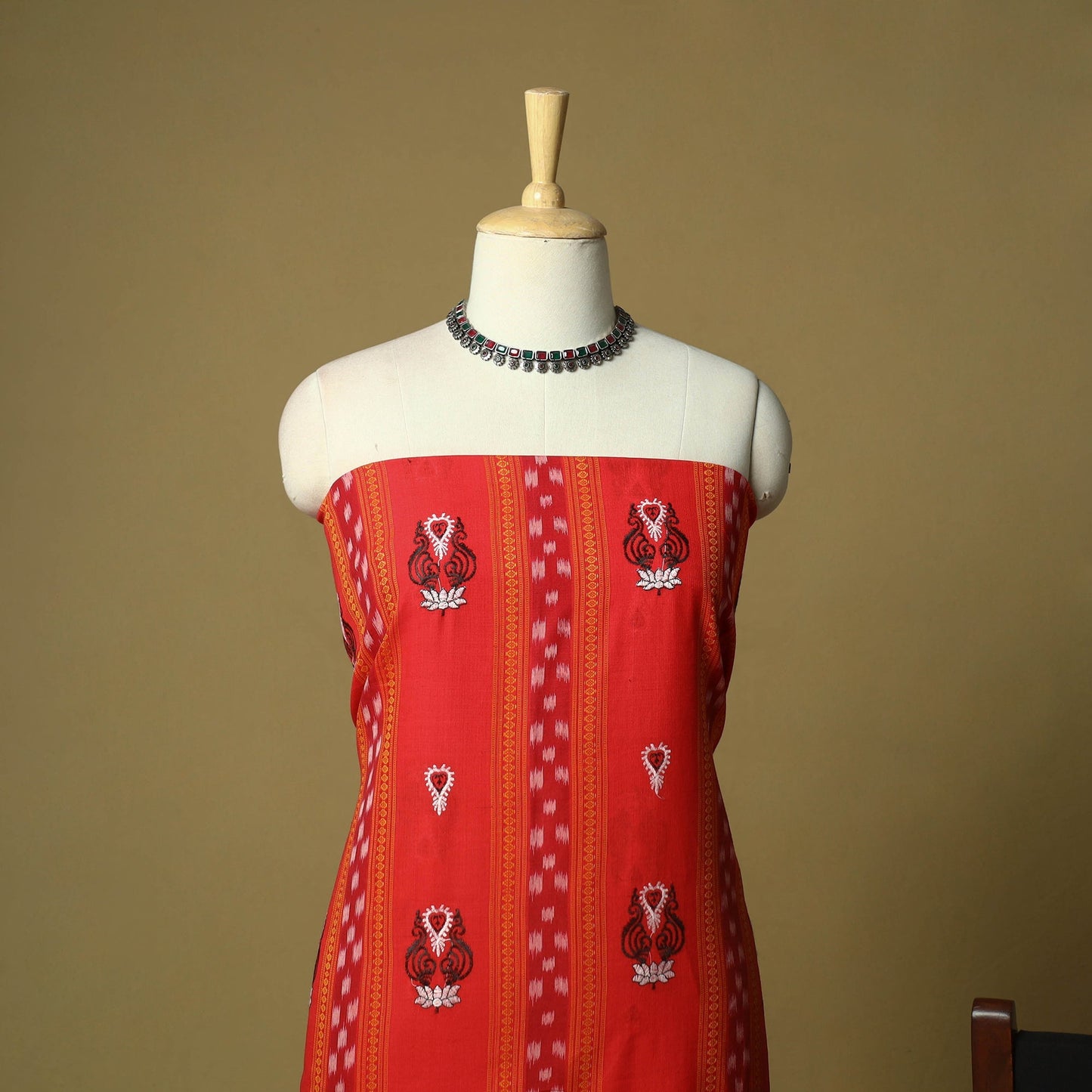 Sambalpuri ikat handloom embroidered cotton 3pc unstitched