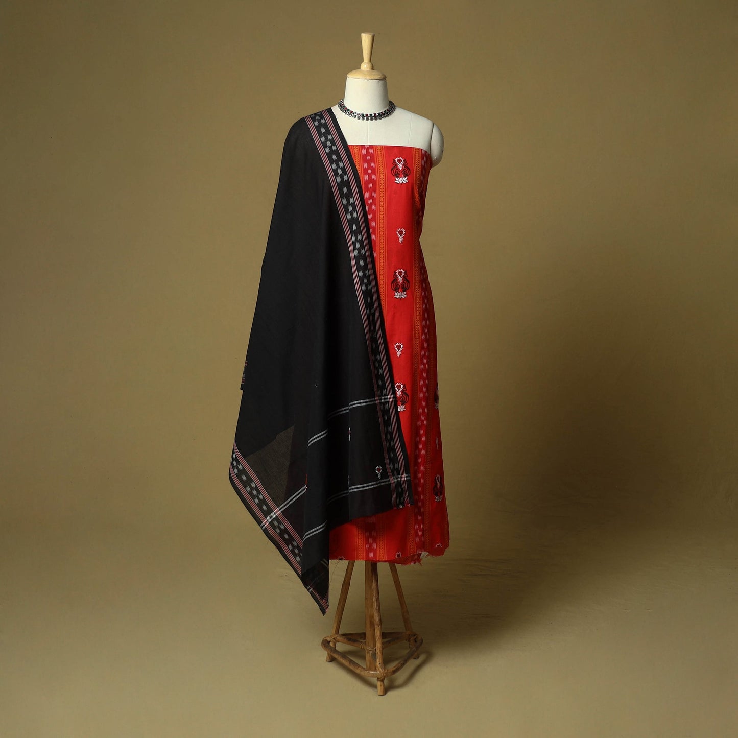 Sambalpuri ikat handloom embroidered cotton 3pc unstitched