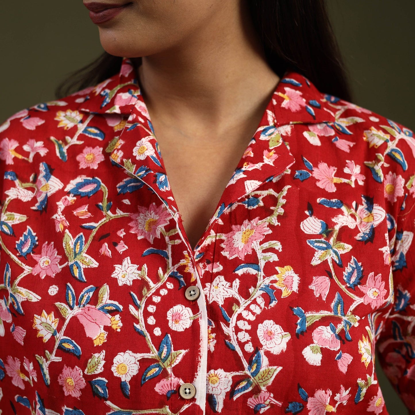 Red Sanganeri Block Print Cotton Crop Top