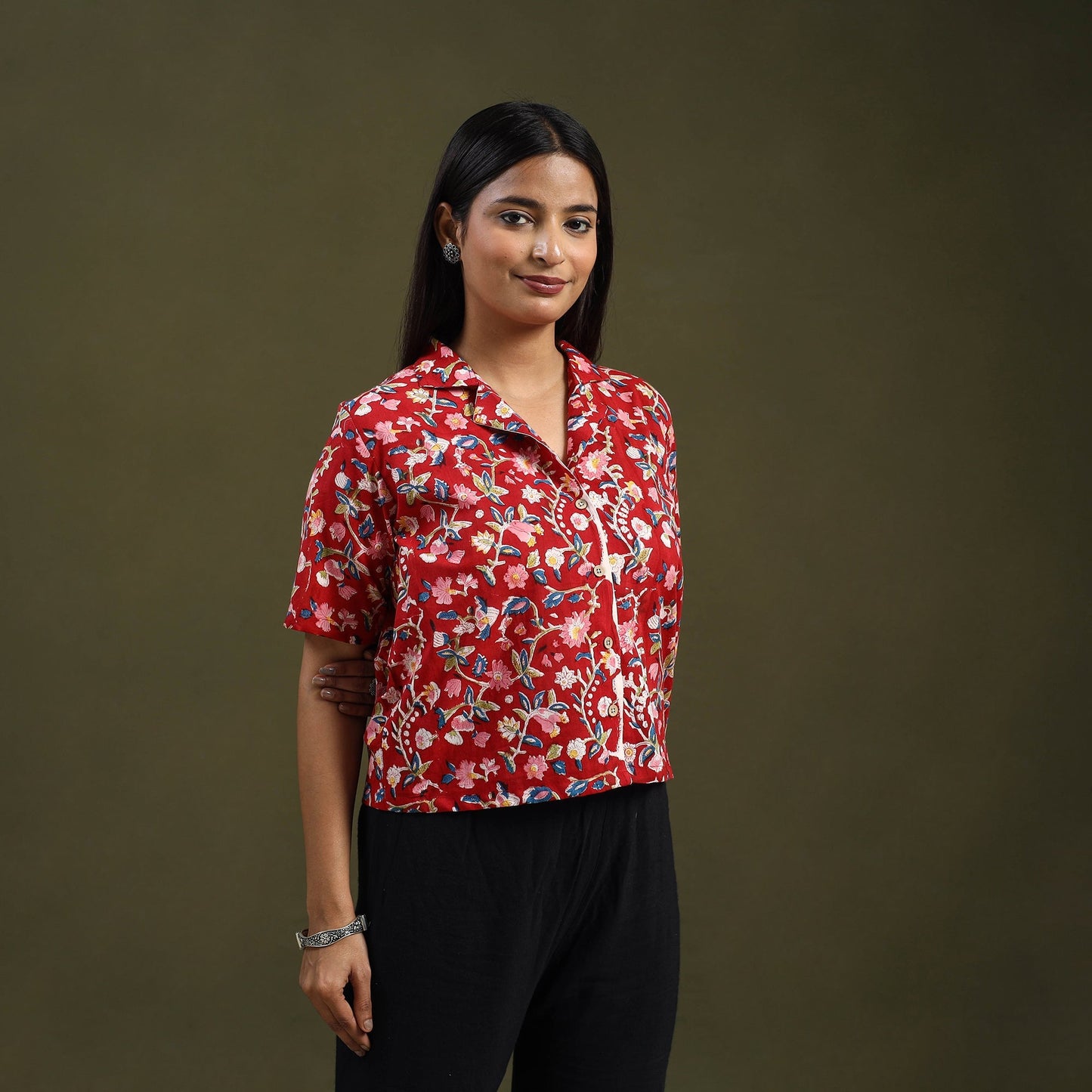 Red Sanganeri Block Print Cotton Crop Top