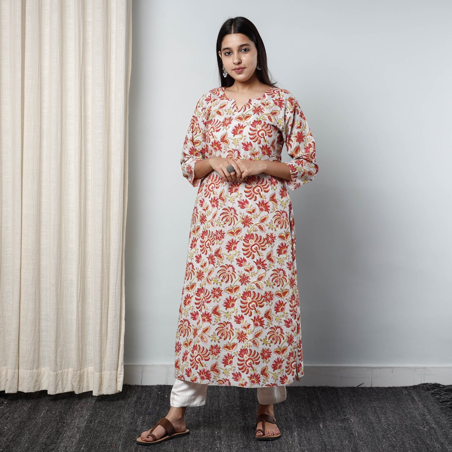 Sanganeri Block Printed Cotton Long Kurta