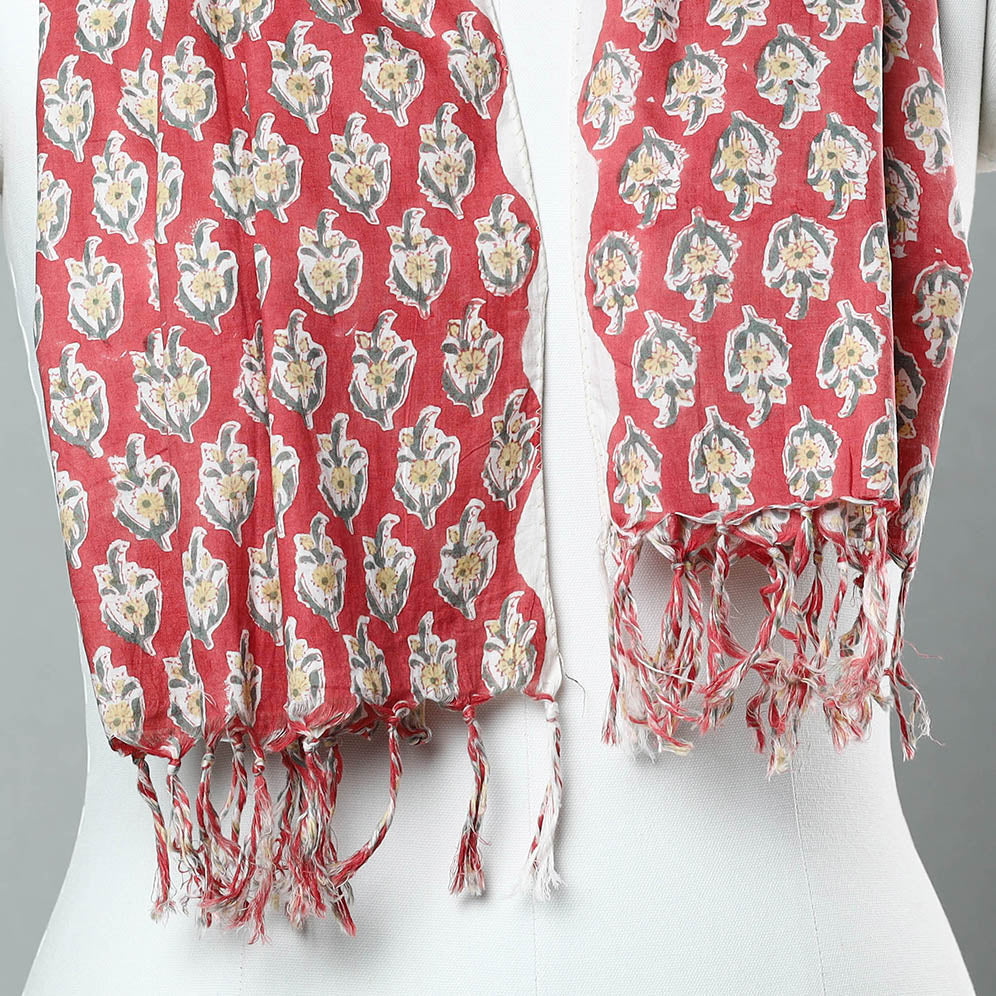 Buy Sanganeri Block Printed Cotton Stole with Tassels 12 Online at iTokri.com