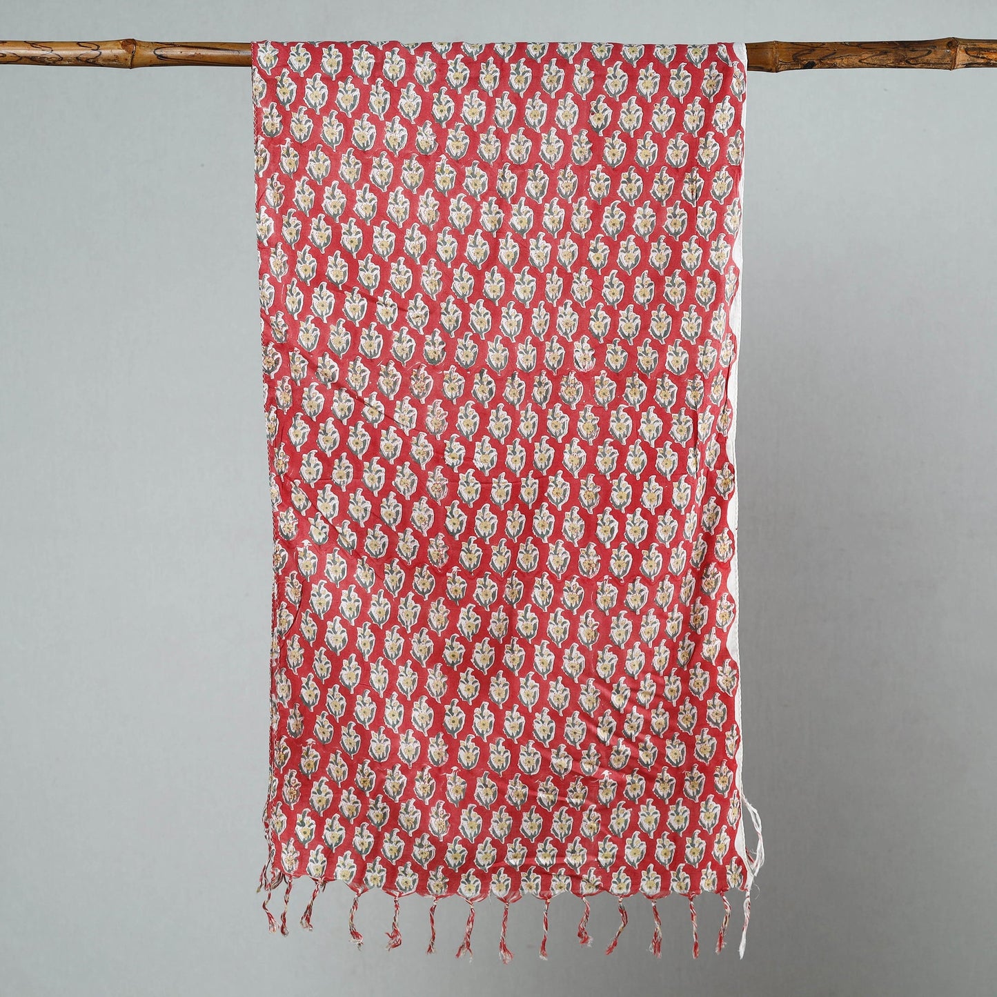 Buy Sanganeri Block Printed Cotton Stole with Tassels 12 Online at iTokri.com