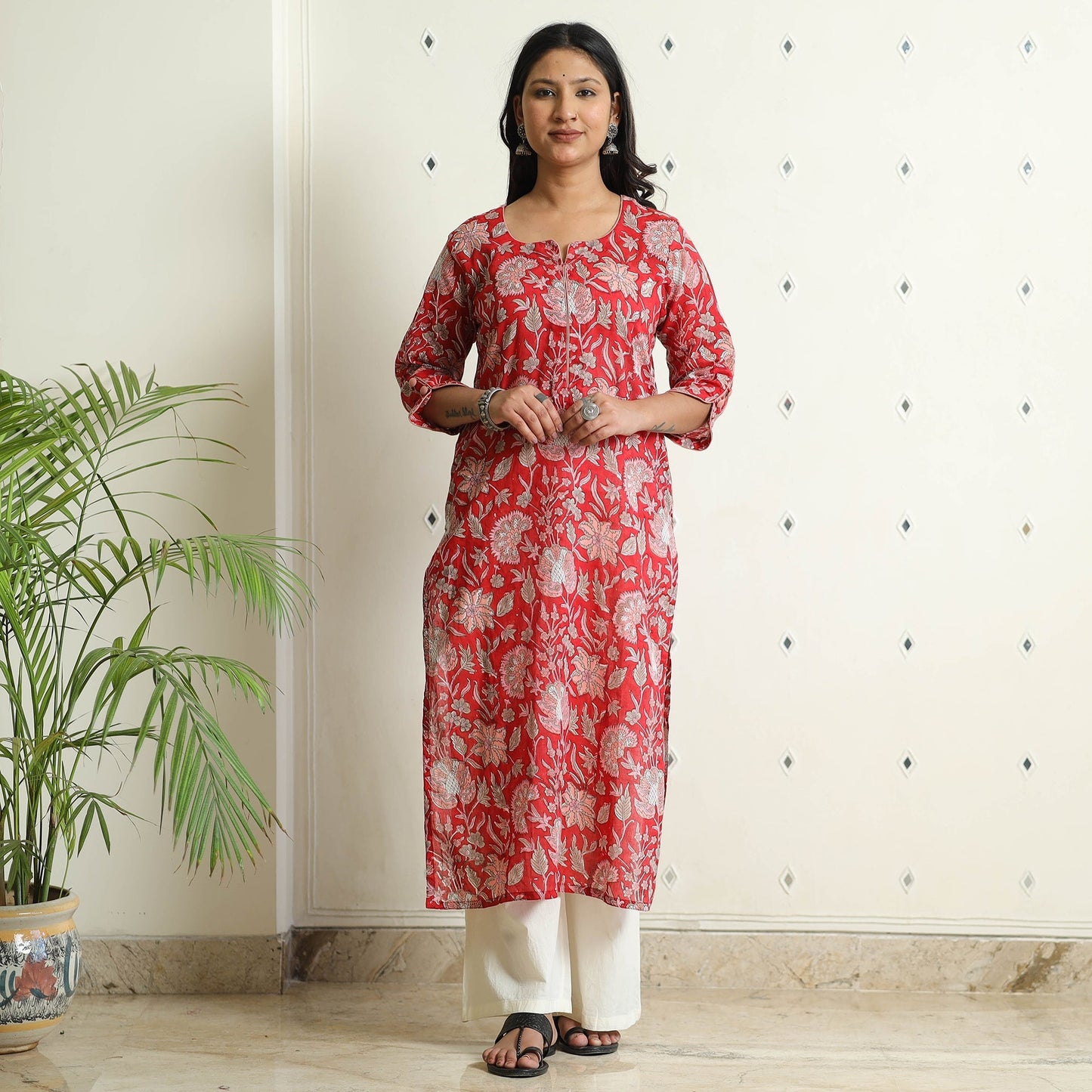 Sanganeri Block Printed Mul Cotton Straight Kurta